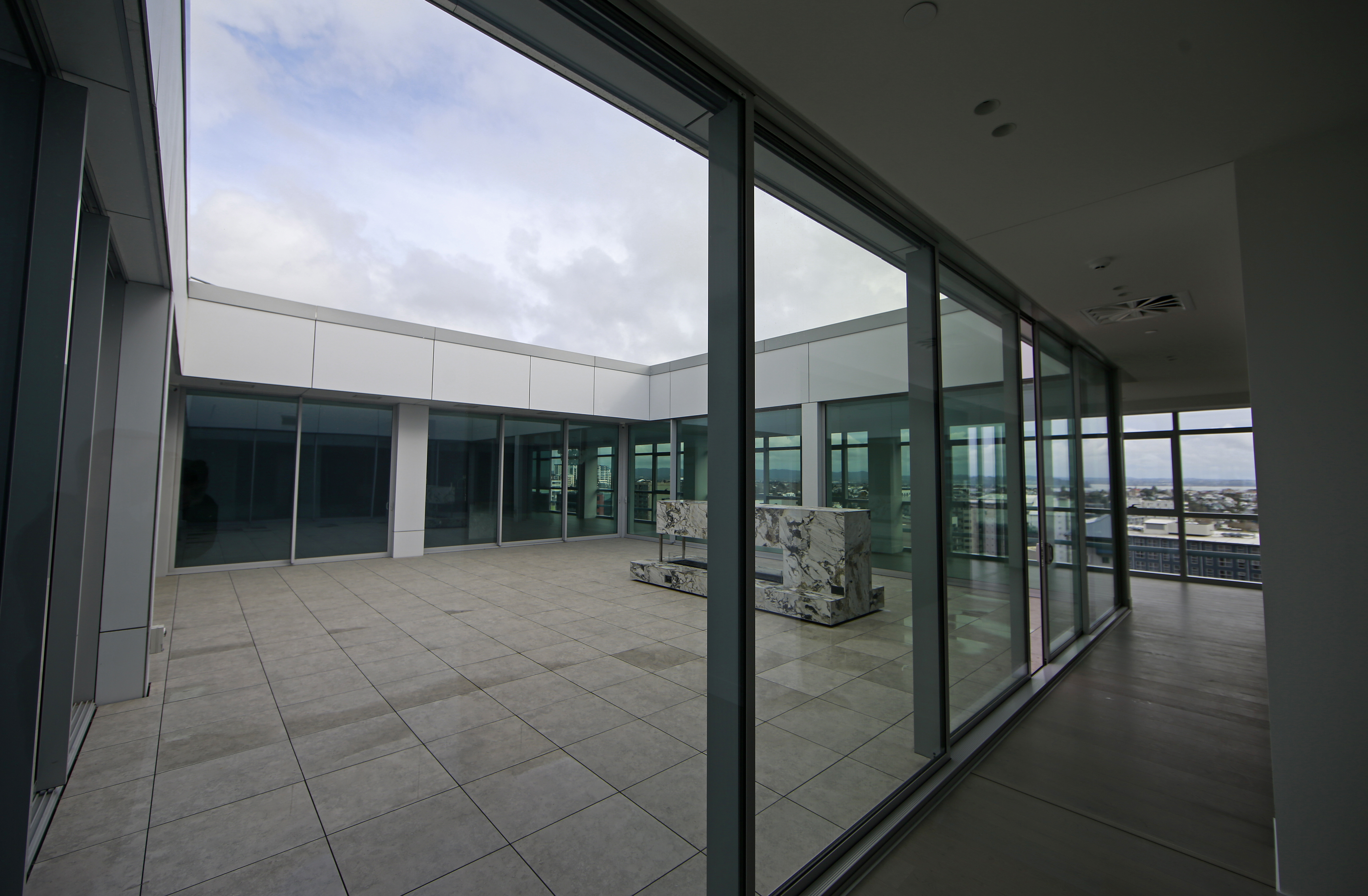 Heritage 90sq m sky garden outdoor courtyard in the centre of the $16.5m penthouse apartment at The Cab. Photo / Alex Burton