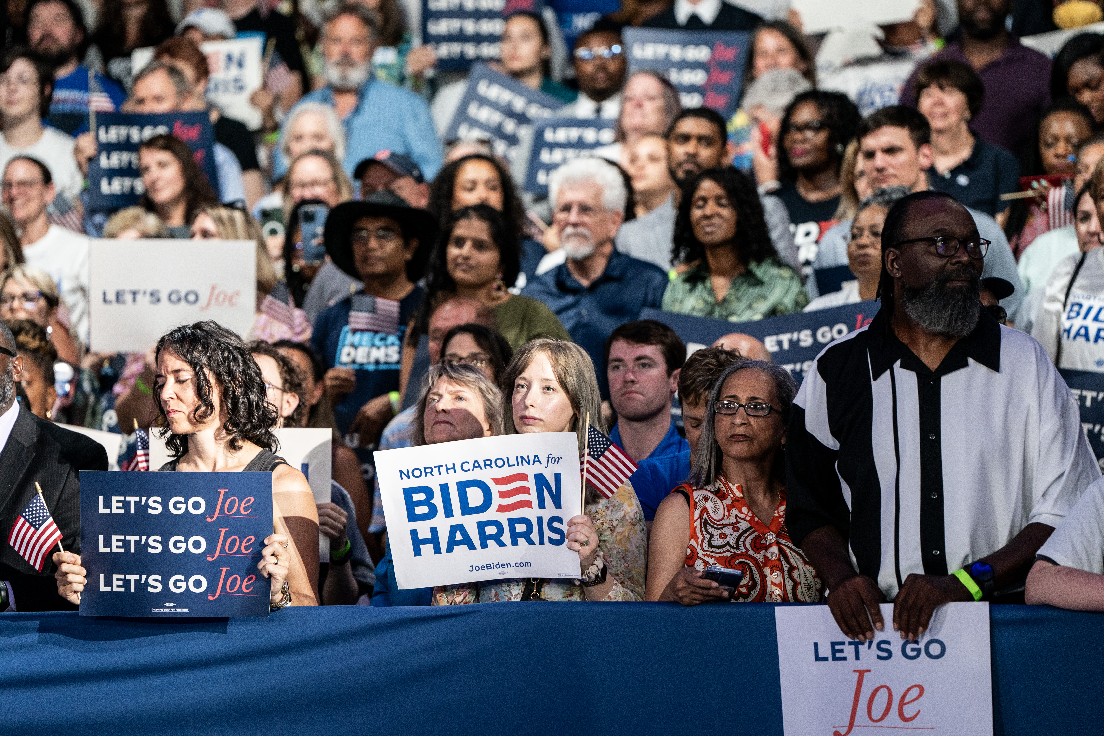 Supporters listen as President Joe Biden speaks at a campaign rally in Raleigh, North Carolina, on June 28, 2024 - one day after his debate with former president Donald Trump. Photo / Haiyun Jiang, The New York Times