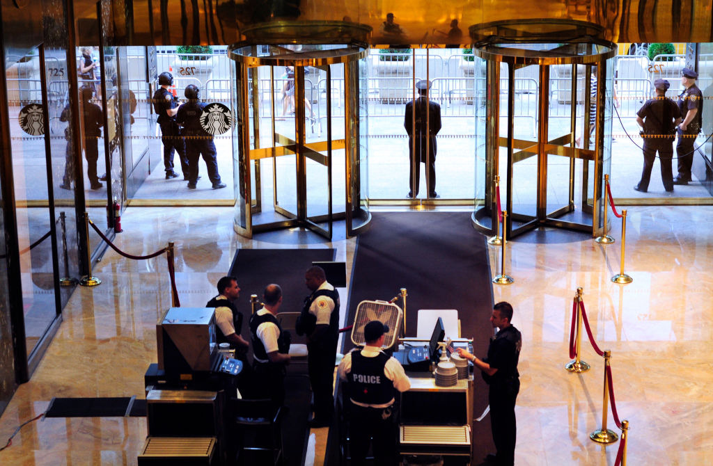 Trump Tower security scan all bags and packages at the entrance to the building. Photo / Getty Images