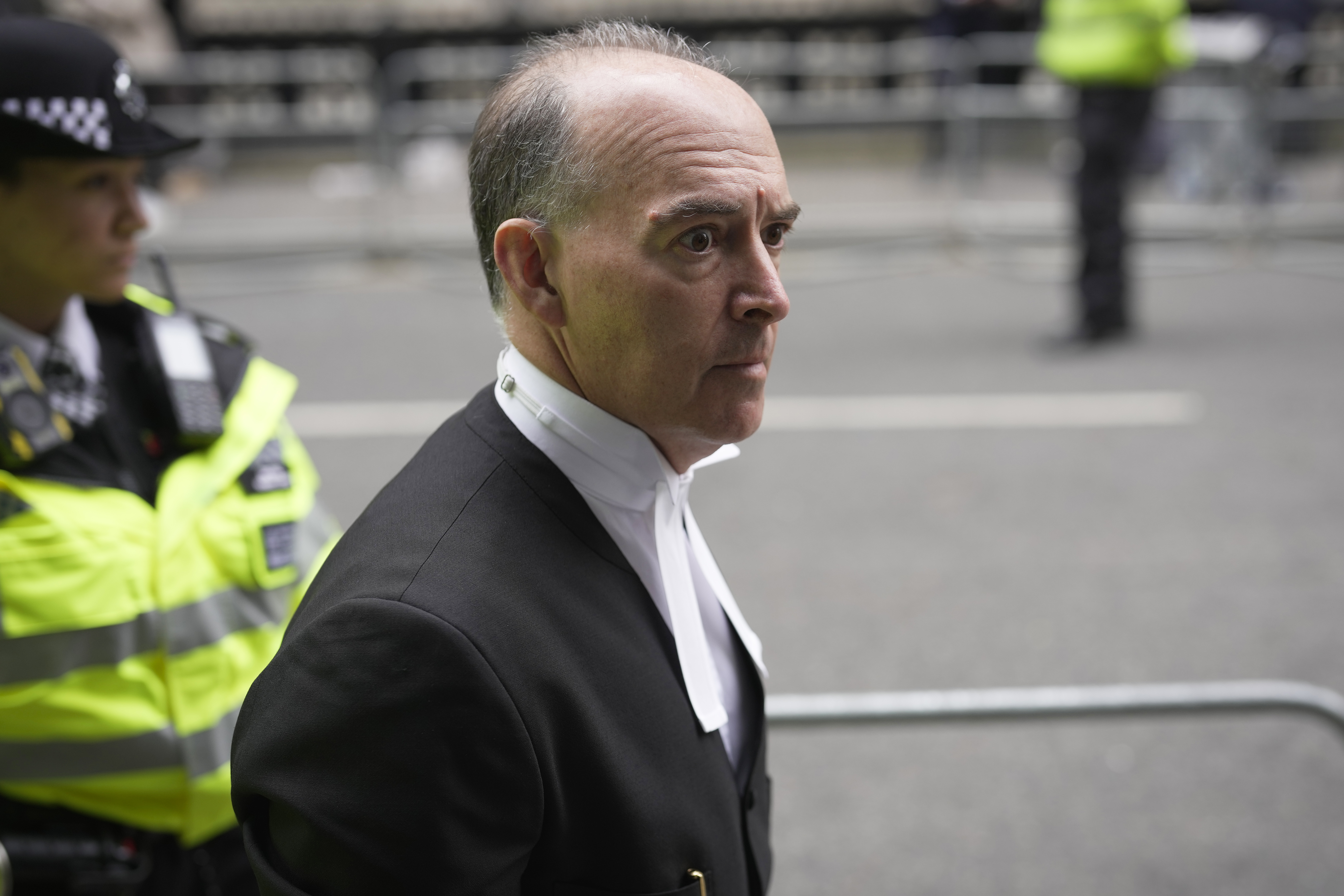 Andrew Green, the lead lawyer for Mirror Group Newspapers, arriving at the High Court in London.  Photo / Kin Cheung, AP