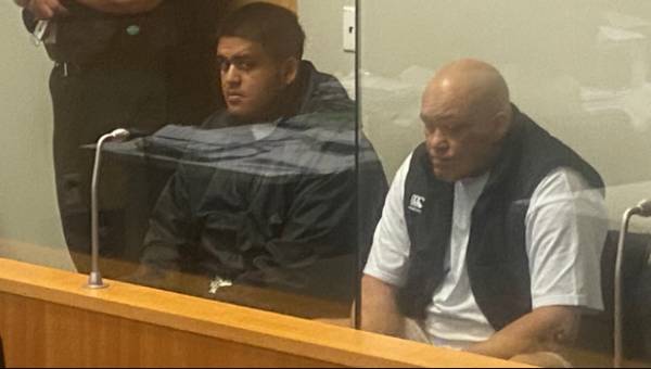 Rebels gang members Texas Doctor (right) and son Wiremu Doctor appear in Auckland District Court for sentencing. Photo / Craig Kapitan
