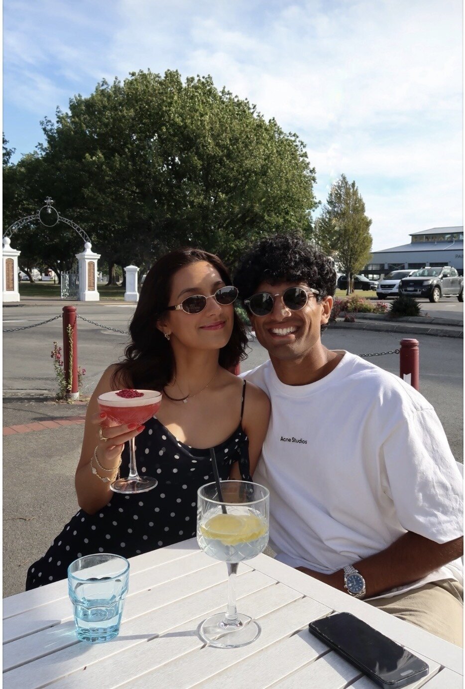 Sarah Hughes and Rachin Ravindra in Martinborough for Valentine's Day. 