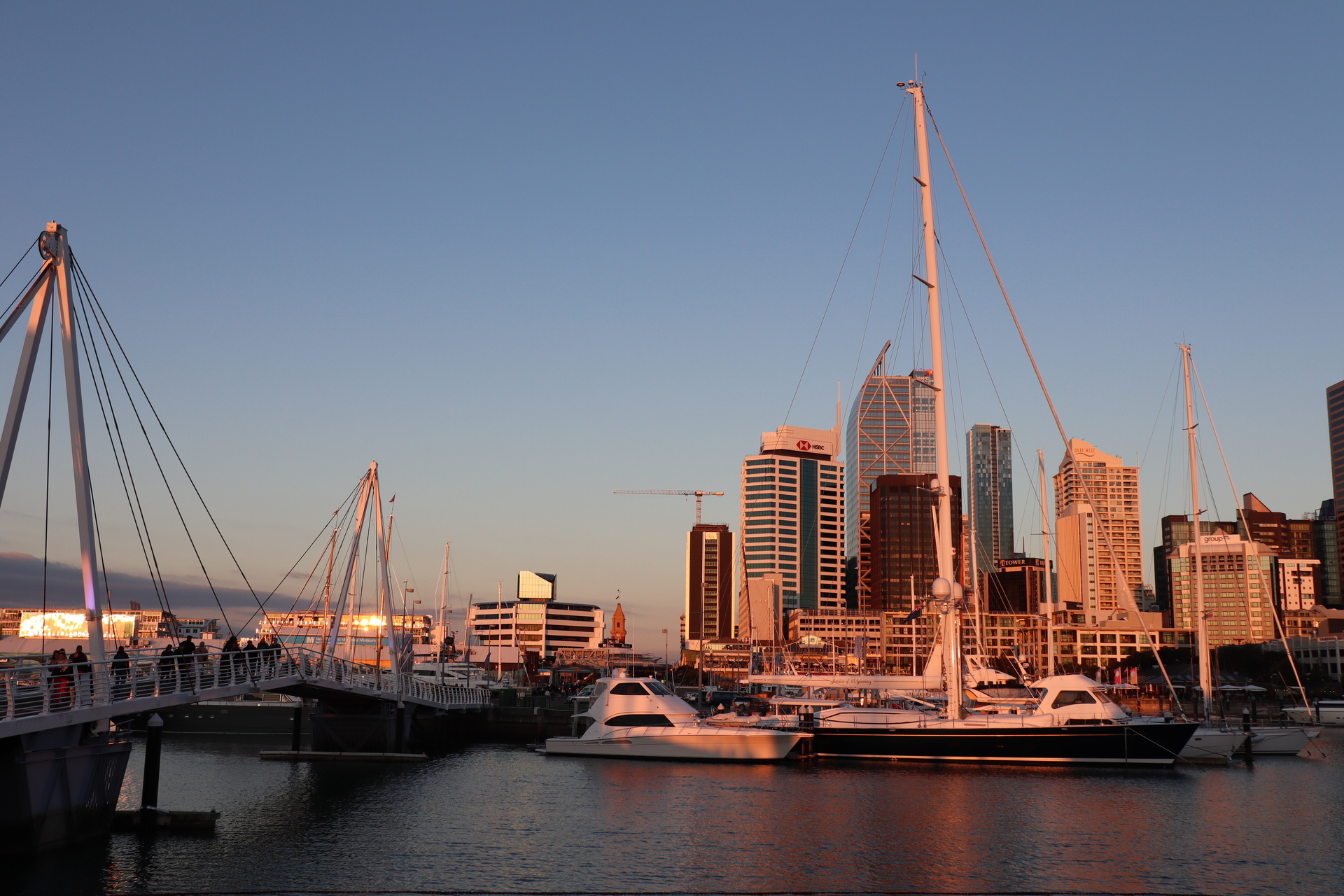 The Wynyard Crossing lifting bridge (left) connects Karanga Plaza in Wynyard Quarter to the Viaduct Harbour. Photo / Neil Porten