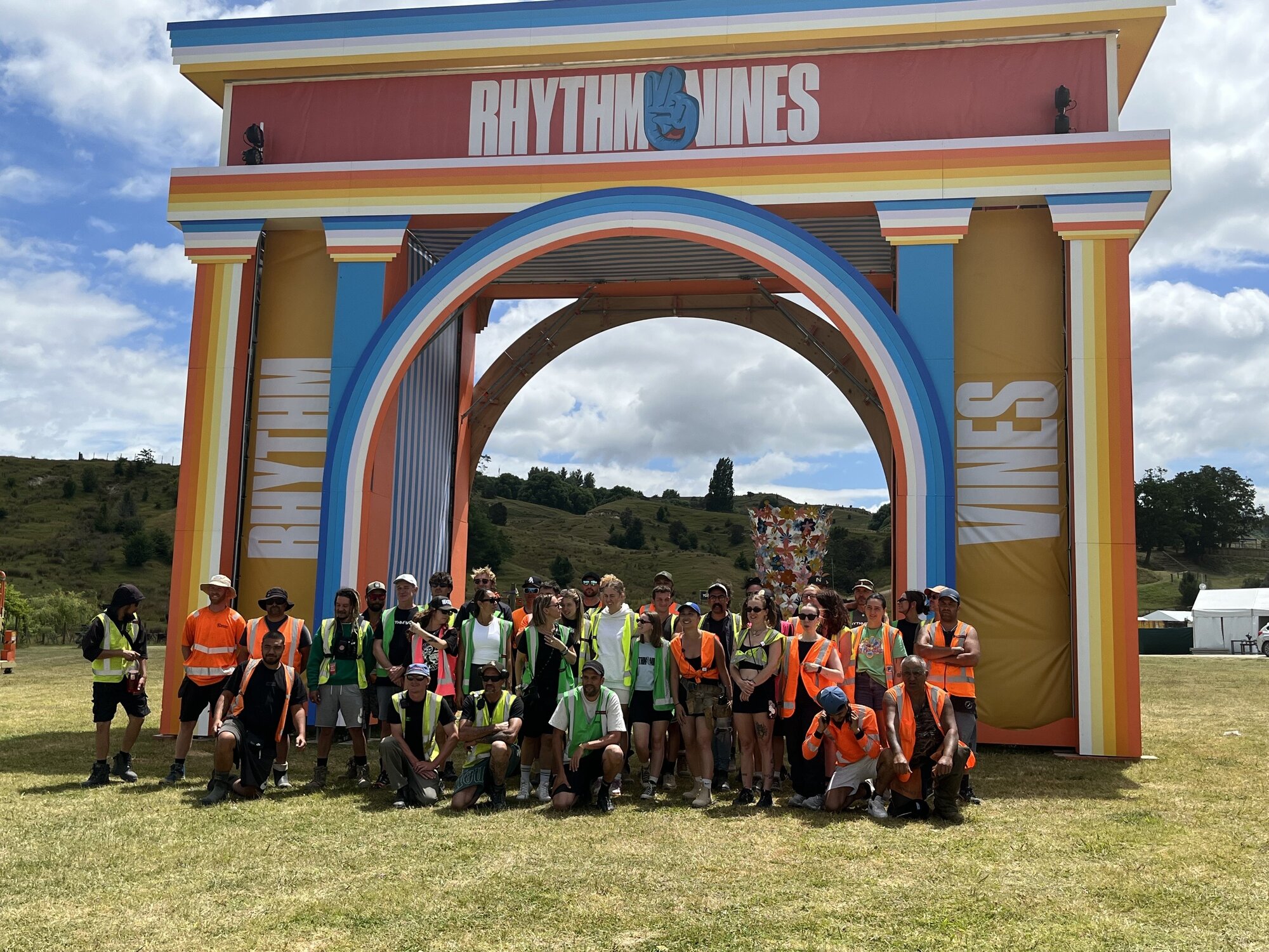 The Rhythm and Vines team during the period of setting up the venue in Gisborne, a task many locals play a part in every year.