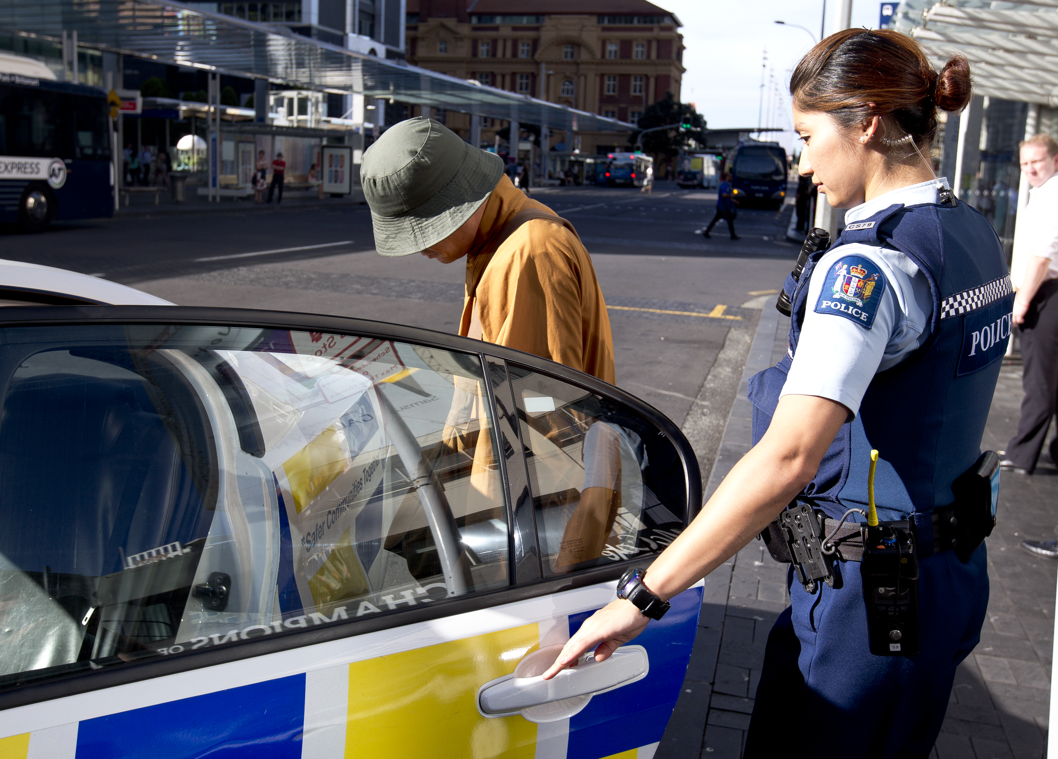 A policewoman removes one of the 