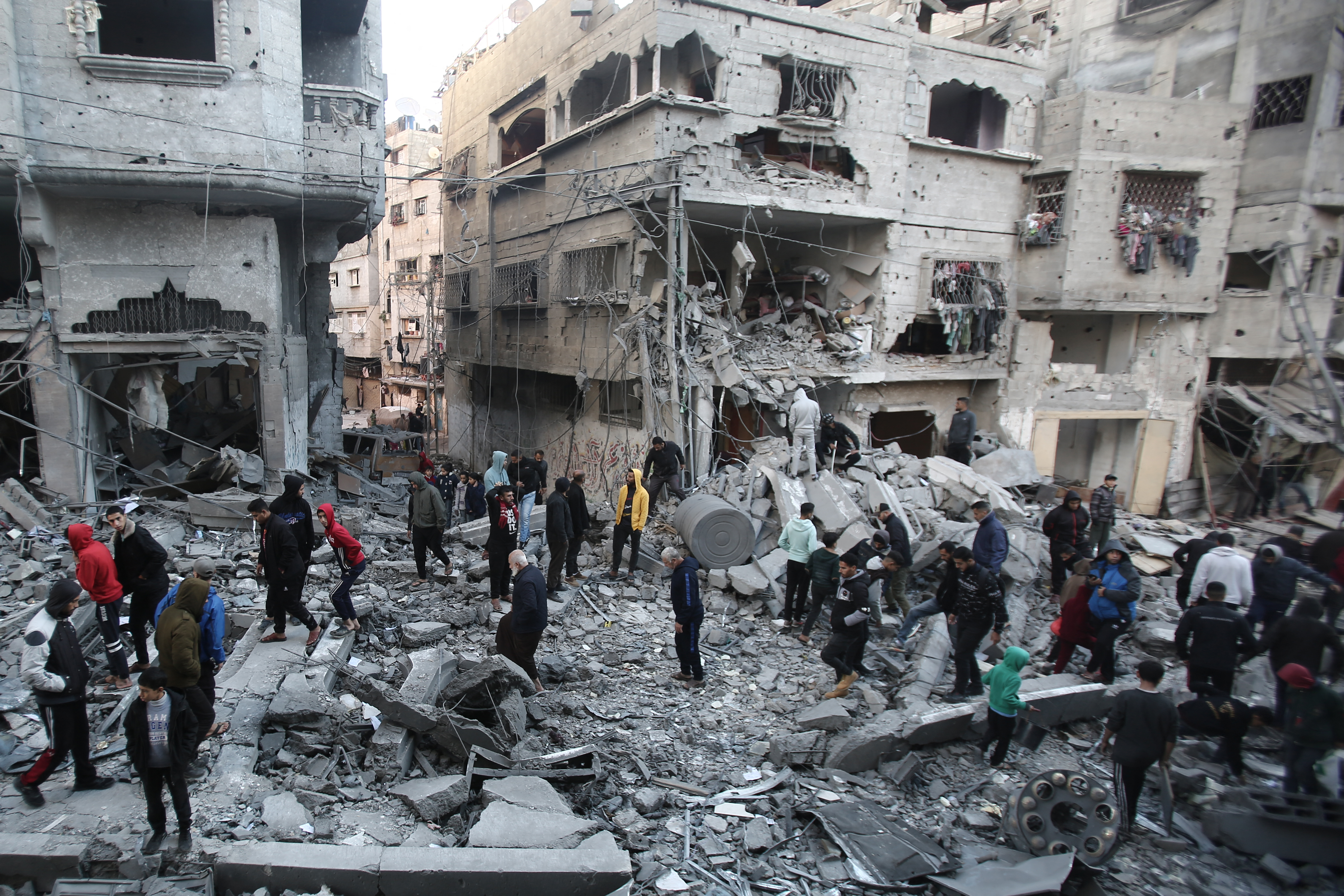 Palestinians inspect the damage at the site of an Israeli airstrike in the Nuseirat camp in central Gaza on November 27, 2024 amid the ongoing war in the Palestinian territory between Israel and Hamas. Photo / AFP