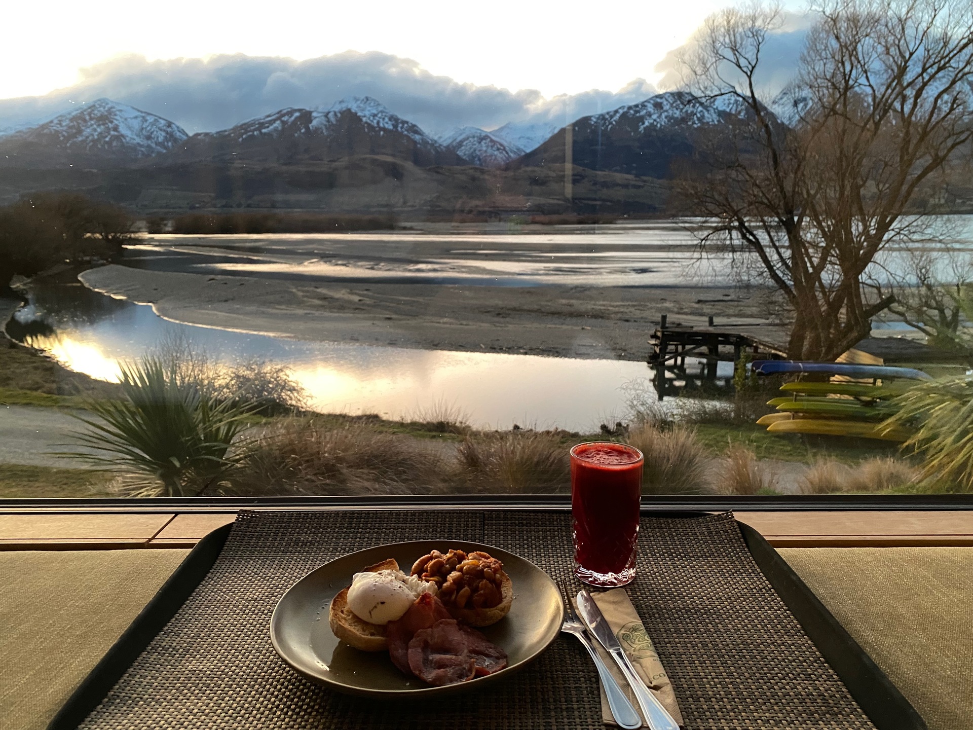 Breakfast in bed at Kinloch Wilderness Retreat. Photo / Supplied