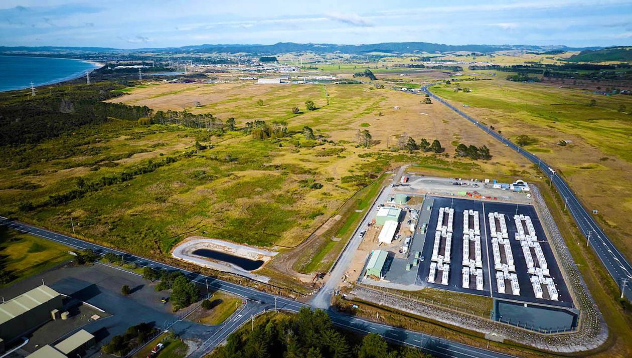 The Ruakākā Energy Park near Whangārei combines a battery storage plant, pictured, with a soon-to-be-built 163ha solar farm. Photo / Meridian Energy
