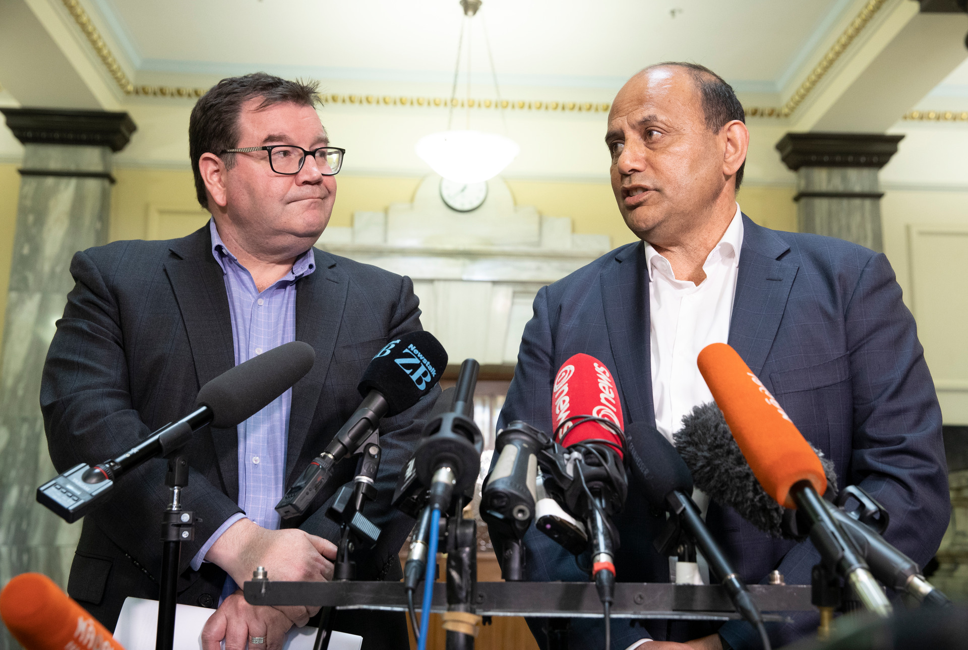 Then Finance Minister Grant Robertson and Maori Development Minister Willie Jackson announce a $29.9-million deal to buy Ihumātao from Fletcher Building. Parliament, Wellington in December 2020. Photo / Mark Mitchell