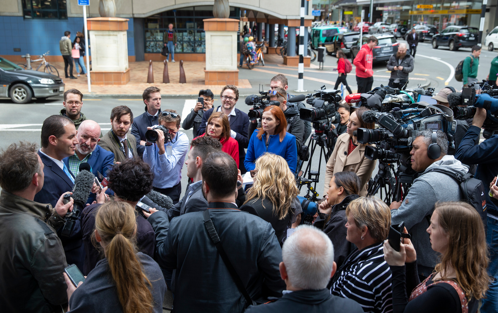 Ross holding his press conference outside the Wellington Central Police Station after his interview with detectives. Photo / Mark Mitchell 