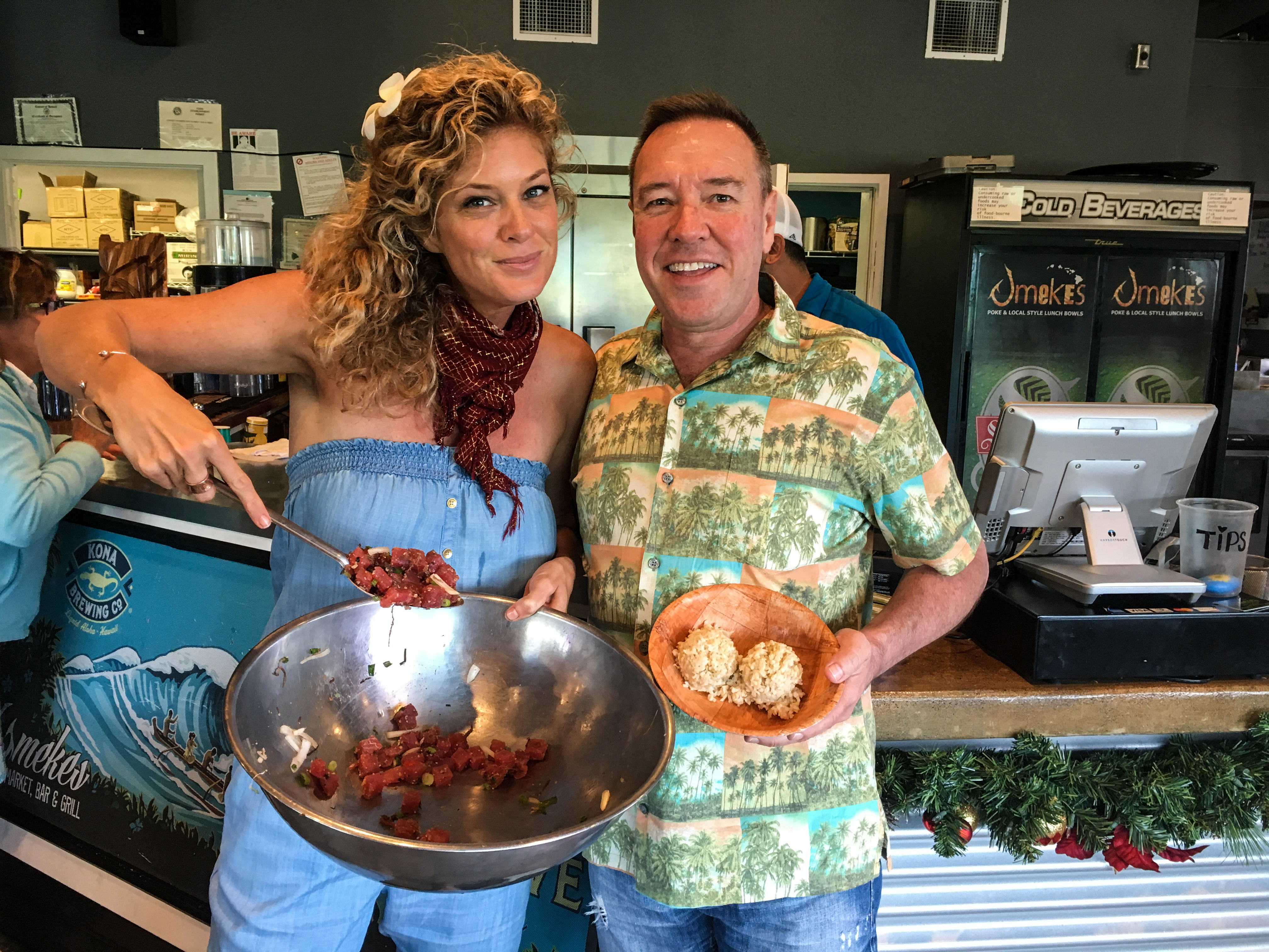 Russell Williss AKA Rusty, the country director for Hawaiian Airlines in New Zealand, with iconic Kiwi model Rachel Hunter.