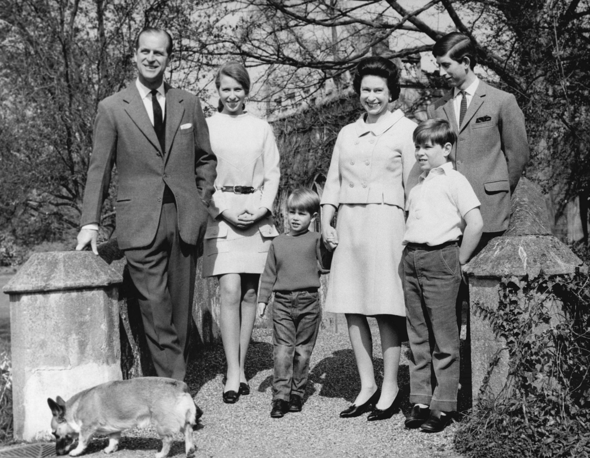 FILE - The Royal family pose for a photo at Frogmore, in Windsor, England, April 1968, to celebrate the 42nd birthday of Britain's Queen Elizabeth II. From right is Prince Philip, the Duke of Edinburgh, her husband, Princess Anne, Price Edward, The Queen , Prince Andrew and Prince Charles. Photo / AP