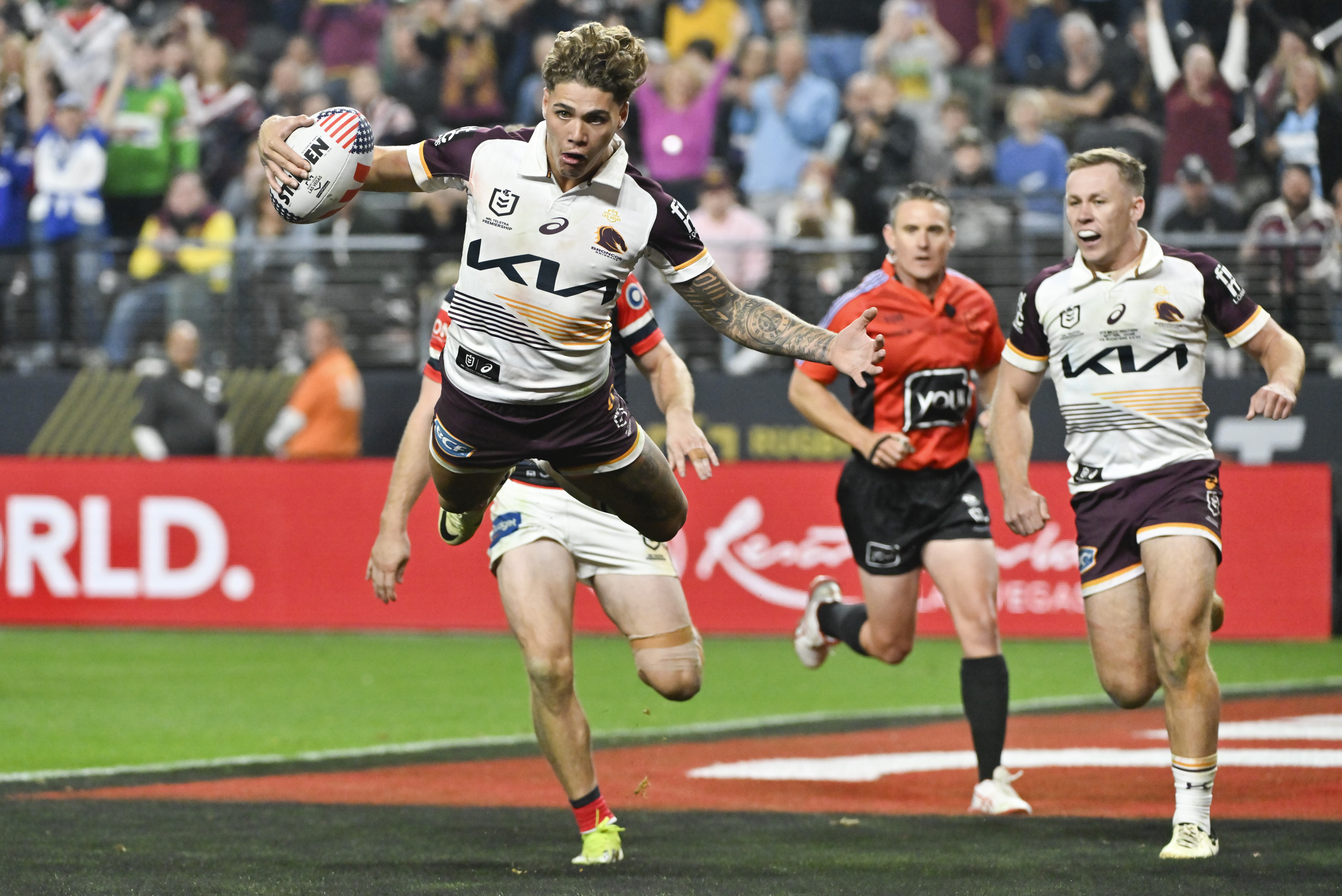 Former Warriors star Reece Walsh put on a show in the first edition of NRL Las Vegas. Photo / AP