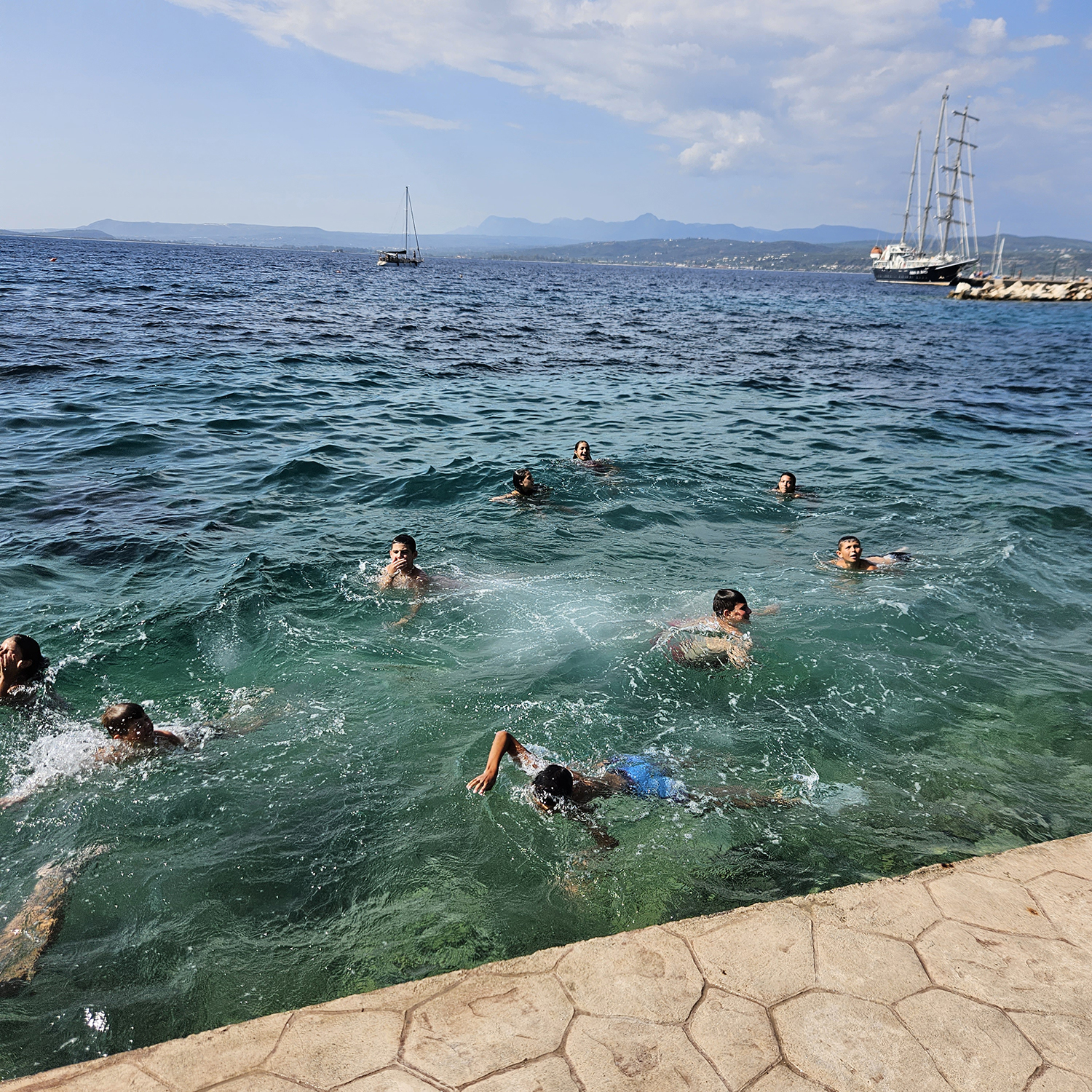 Local teenagers swim in Pylos. Photo / Dianne Ludwig
