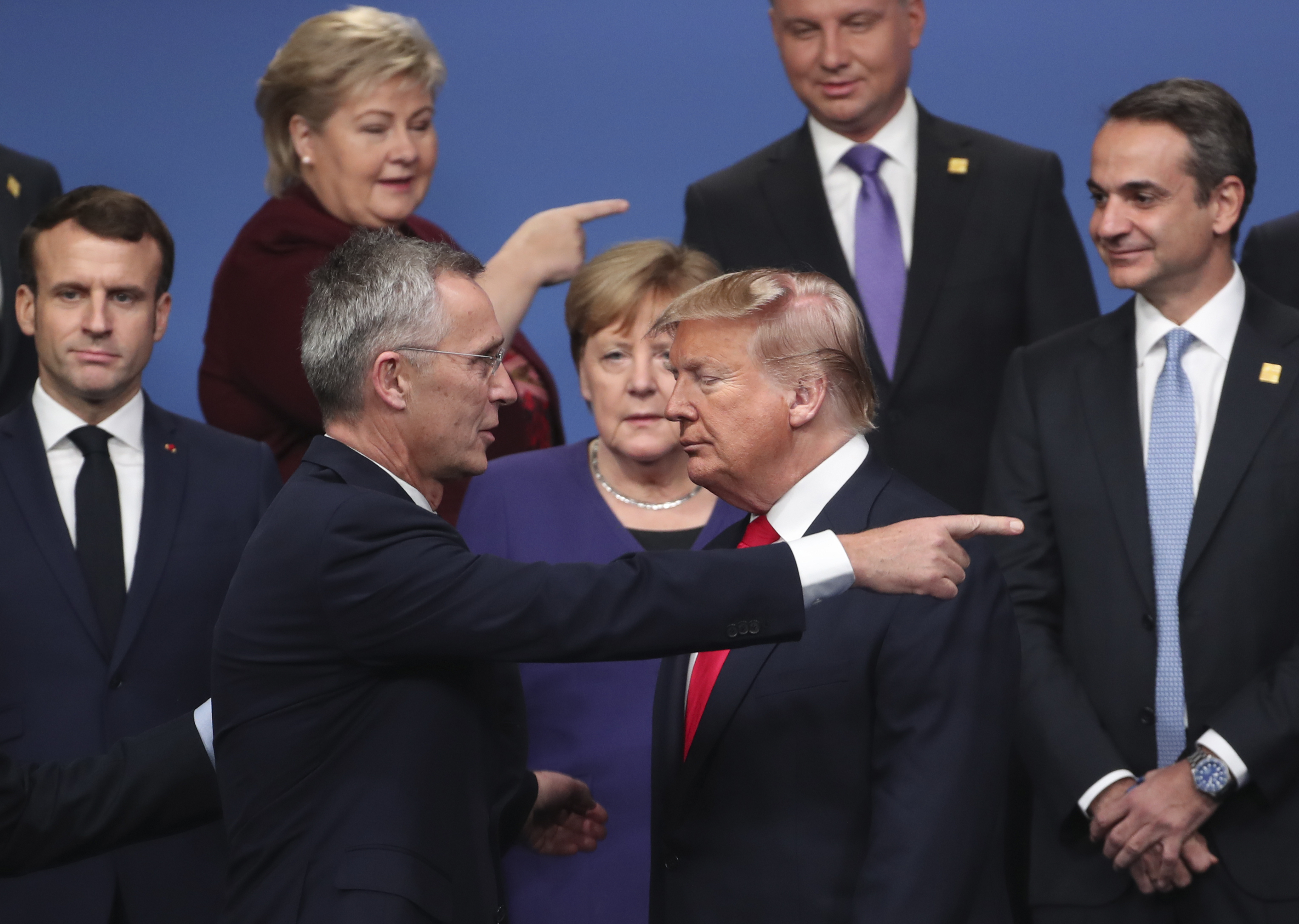 Nato Secretary-General Jens Stoltenberg (front left) with Donald Trump at a Nato leaders meeting in England in 2019. Photo / AP
