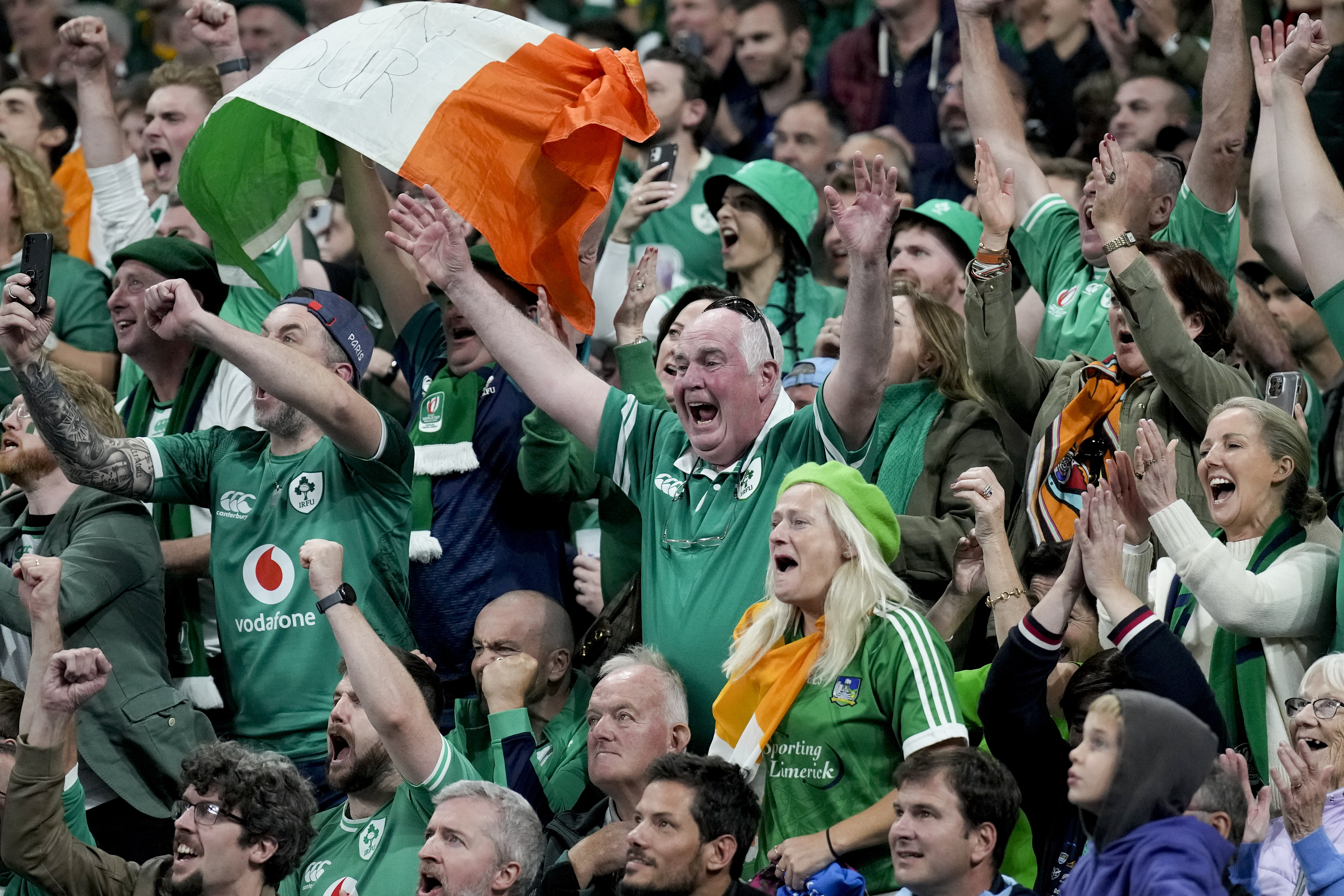 Ireland's fans react during the Rugby World Cup Pool B match between South Africa and Ireland. Photo / AP