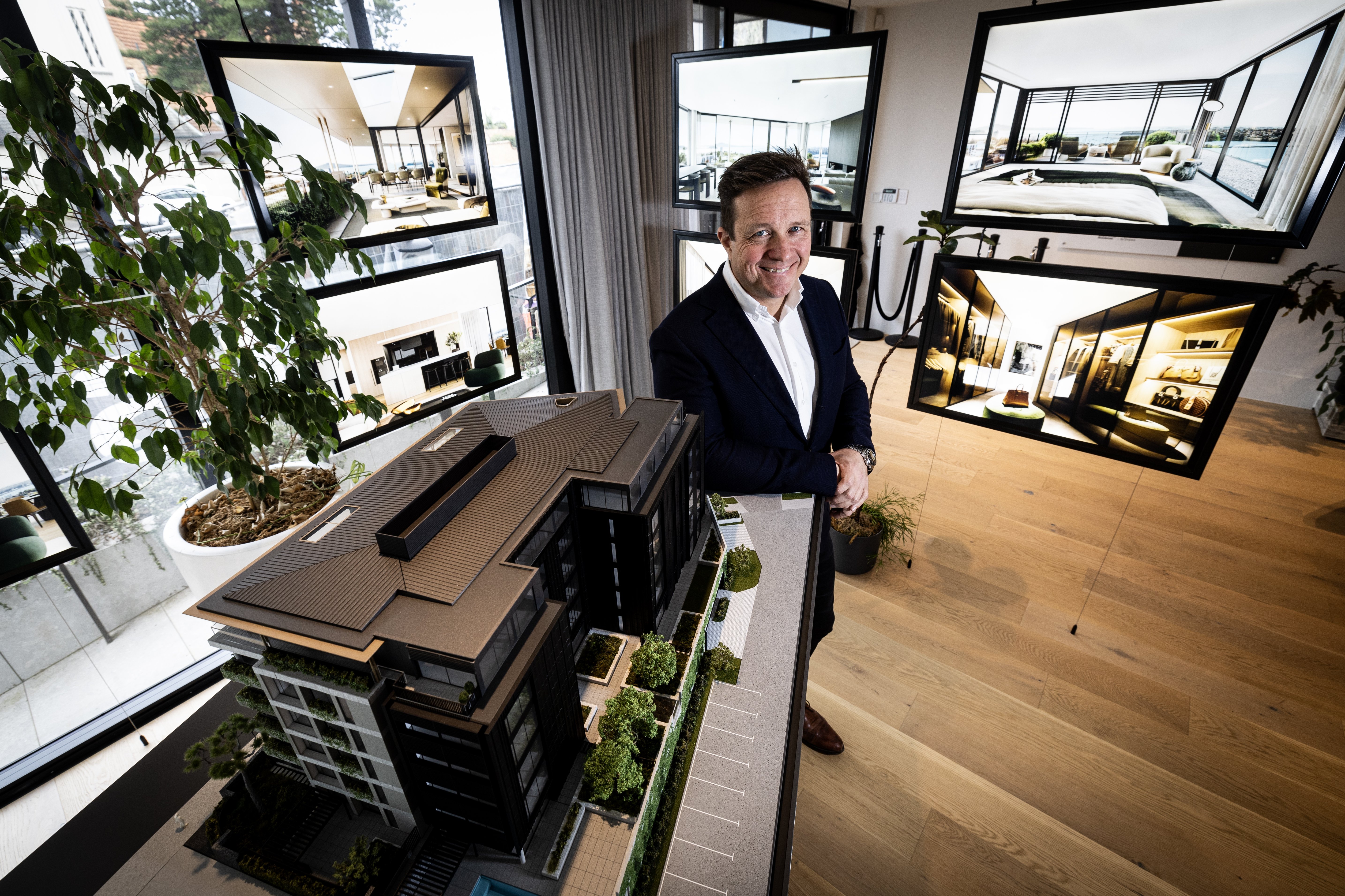 Developer Martin Cooper in the showroom of One Saint Stephens when construction started. Photo / Jason Oxenham