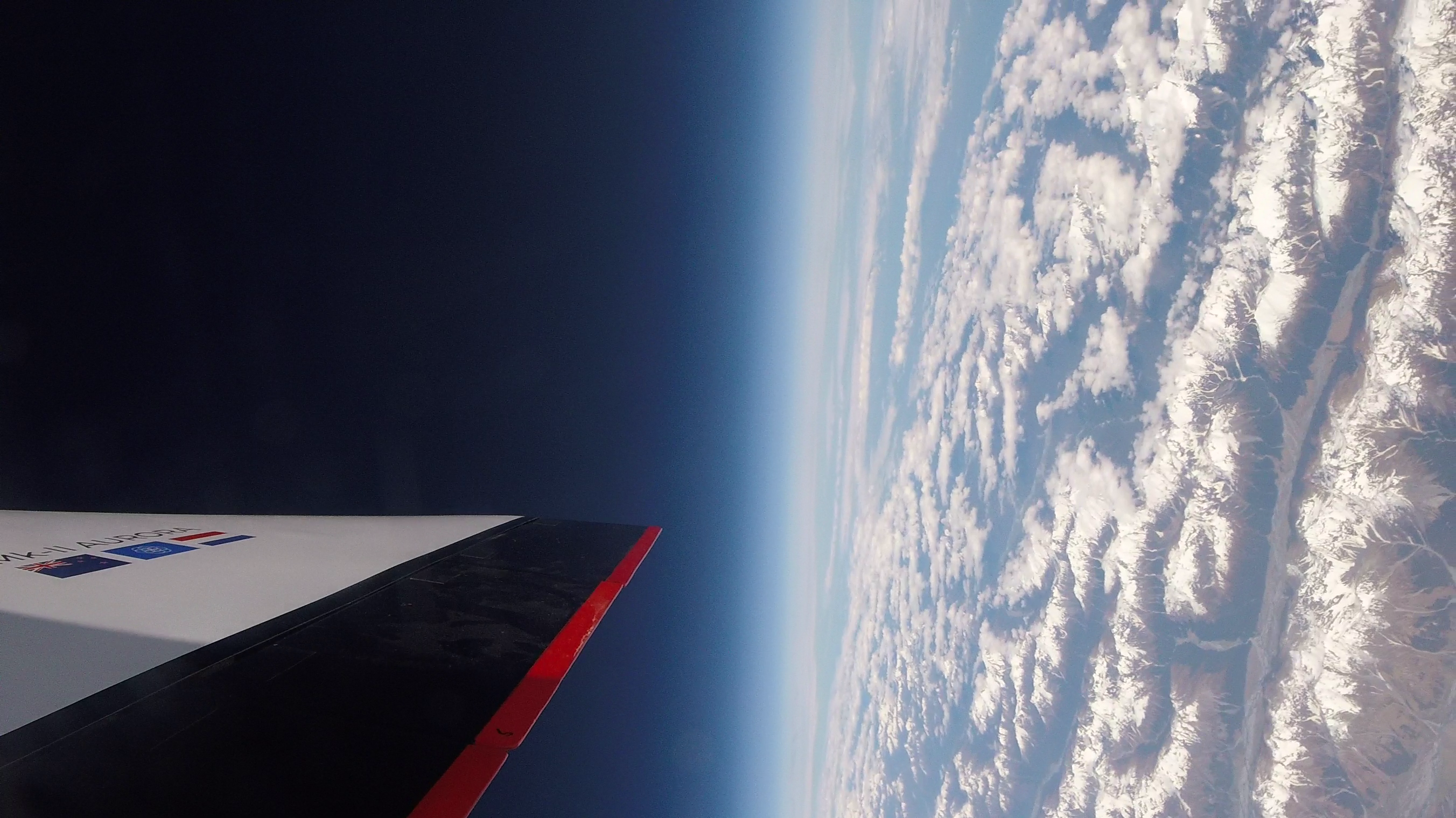 The view from the right wingtip cam at apogee - an altitude of 25km.