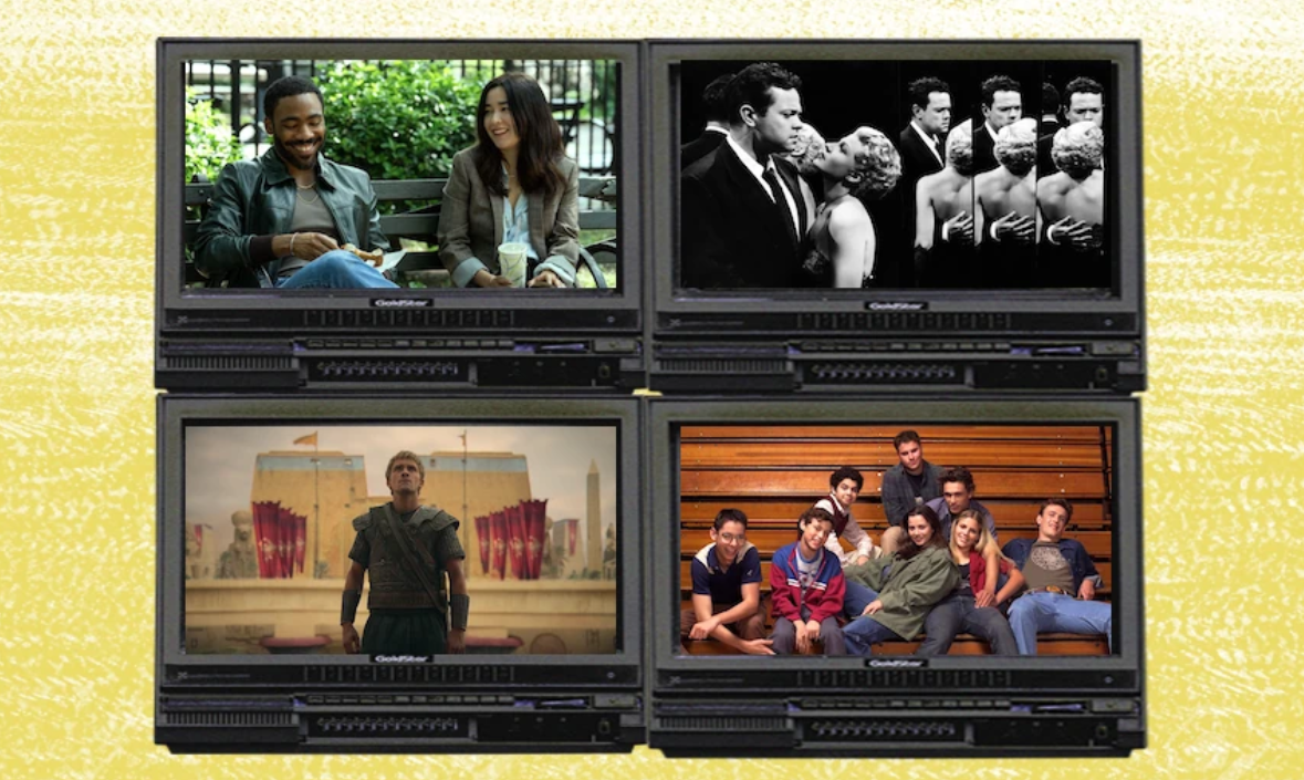 Clockwise: Mr and Mrs Smith, The Lady from Shanghai, Freaks and Geeks, Alexander: The Making of a God. Photo / The Spinoff