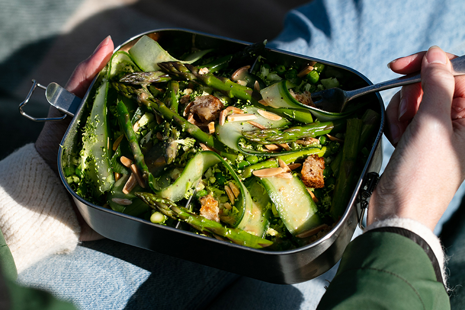 Broccoli rice and green salad with citrus dressing. Photo / Babiche Martens