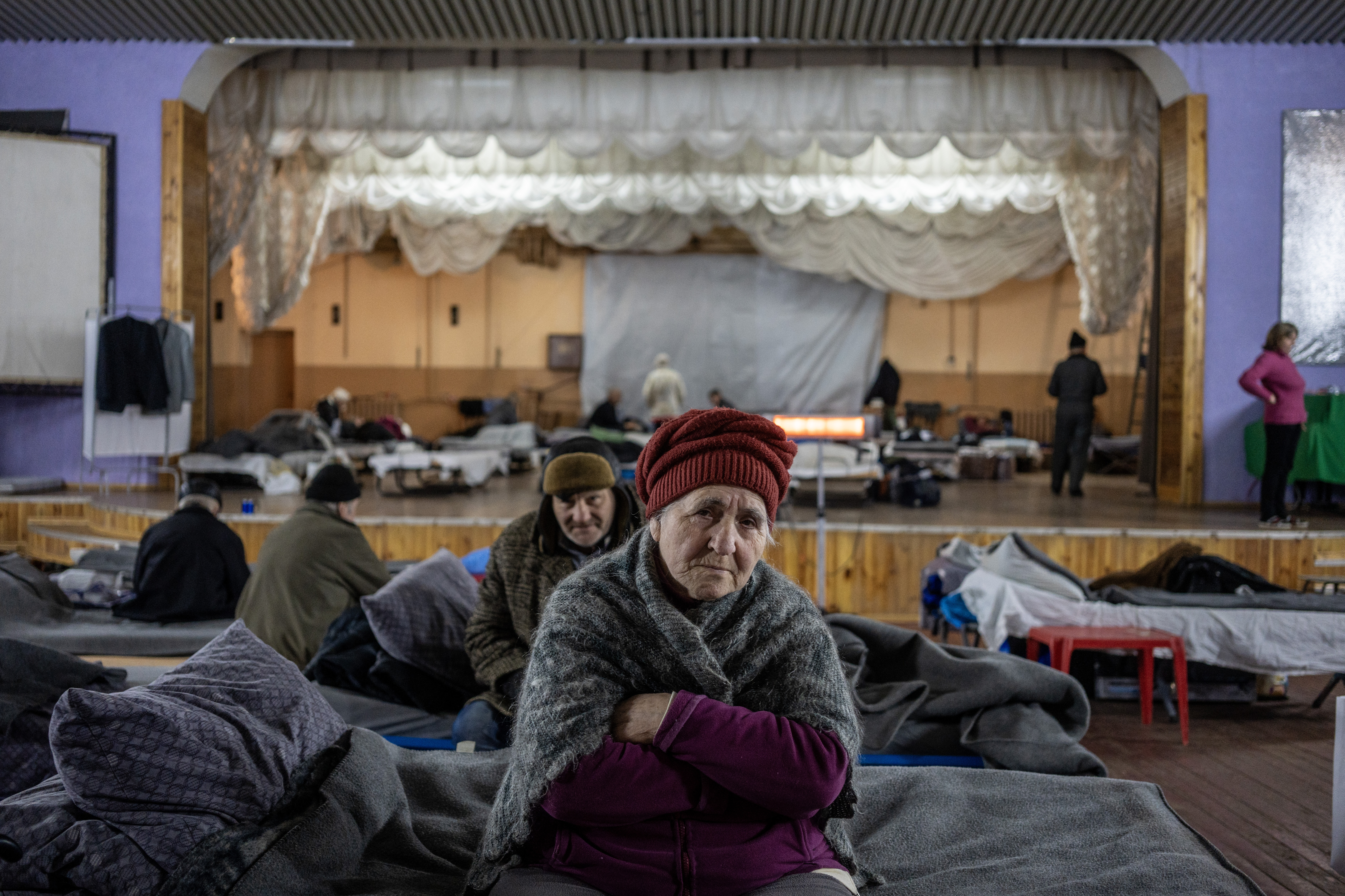 Evacuated Ukrainian civilians at a temporary shelter in Pavlohrad. Photo / Getty Images