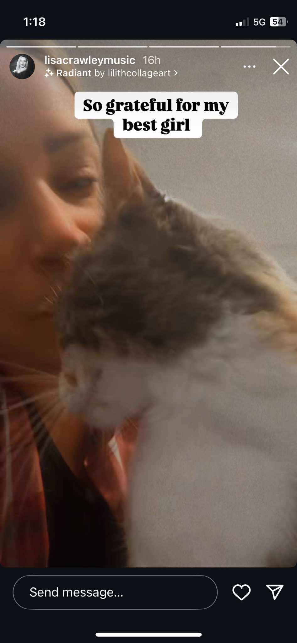 Lisa Crawley with her cat after evacuating her LA home.