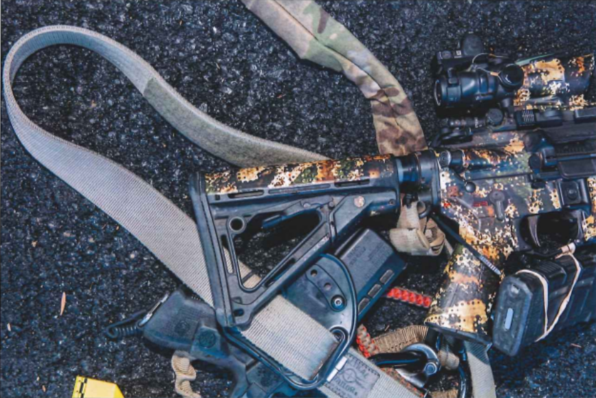 NZSAS soldier Nicholas Kahotea's weapons photographed at the place he fell in May 2019.