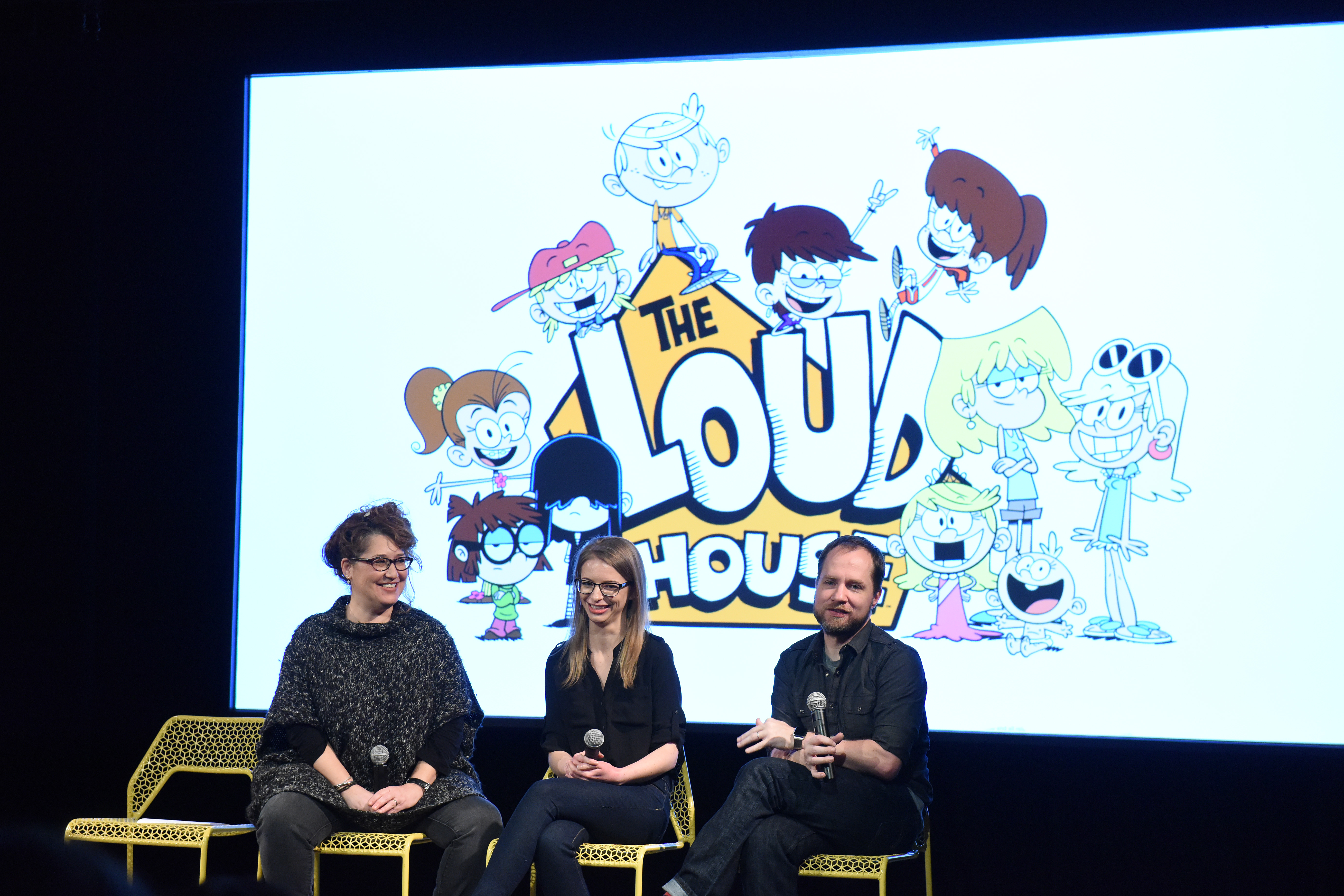 (L-R) Producer Karen Malach, writer Karla Sakas Shropshire and executive producer Chris Savino speak during The Loud House event presented by Nickelodeon. Photo / Getty 