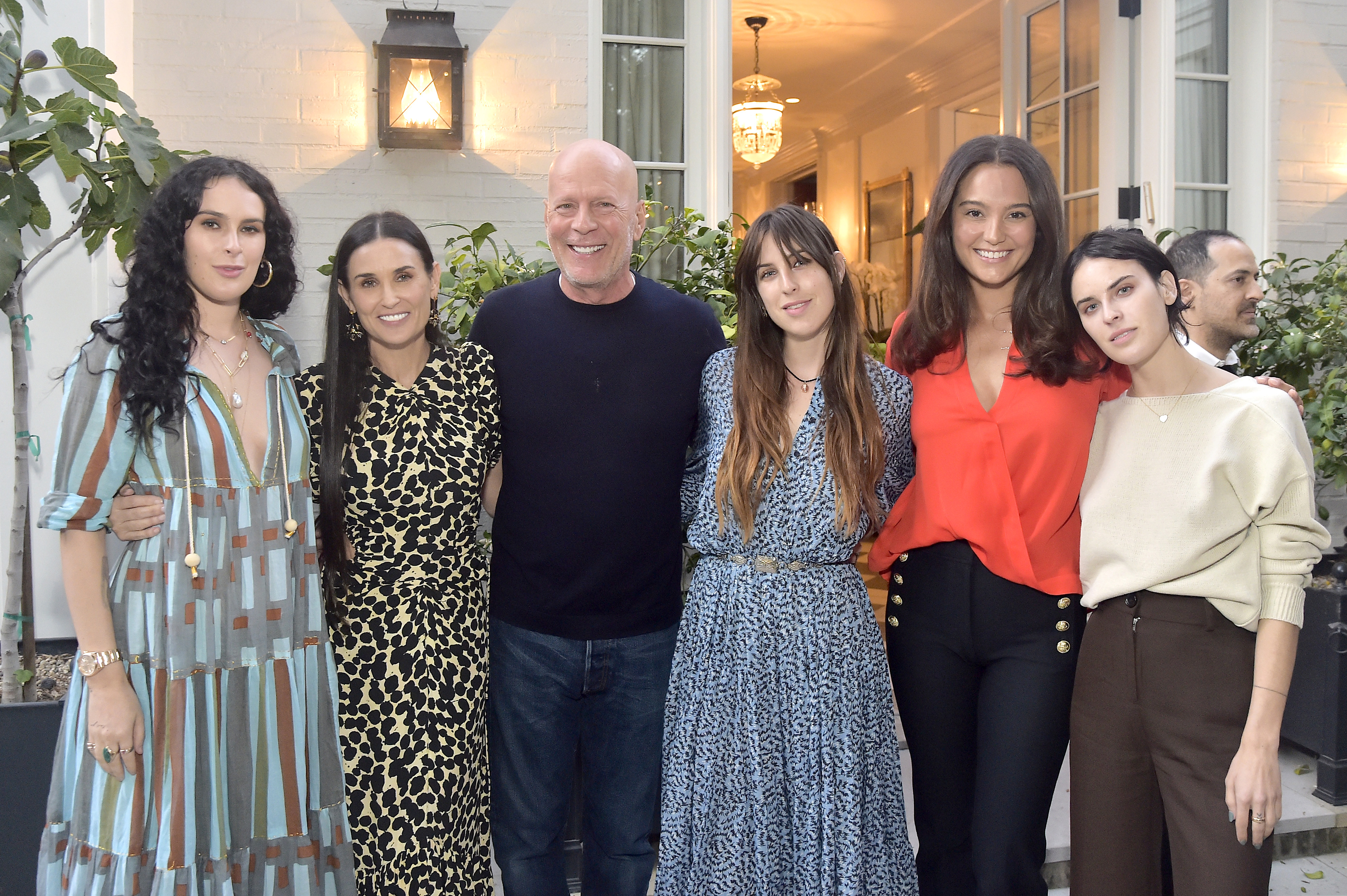 Rumer Willis (from left), Demi Moore, Bruce Willis, Scout Willis, Emma Heming Willis and Tallulah Willis in September 2019. Photo / Getty Images