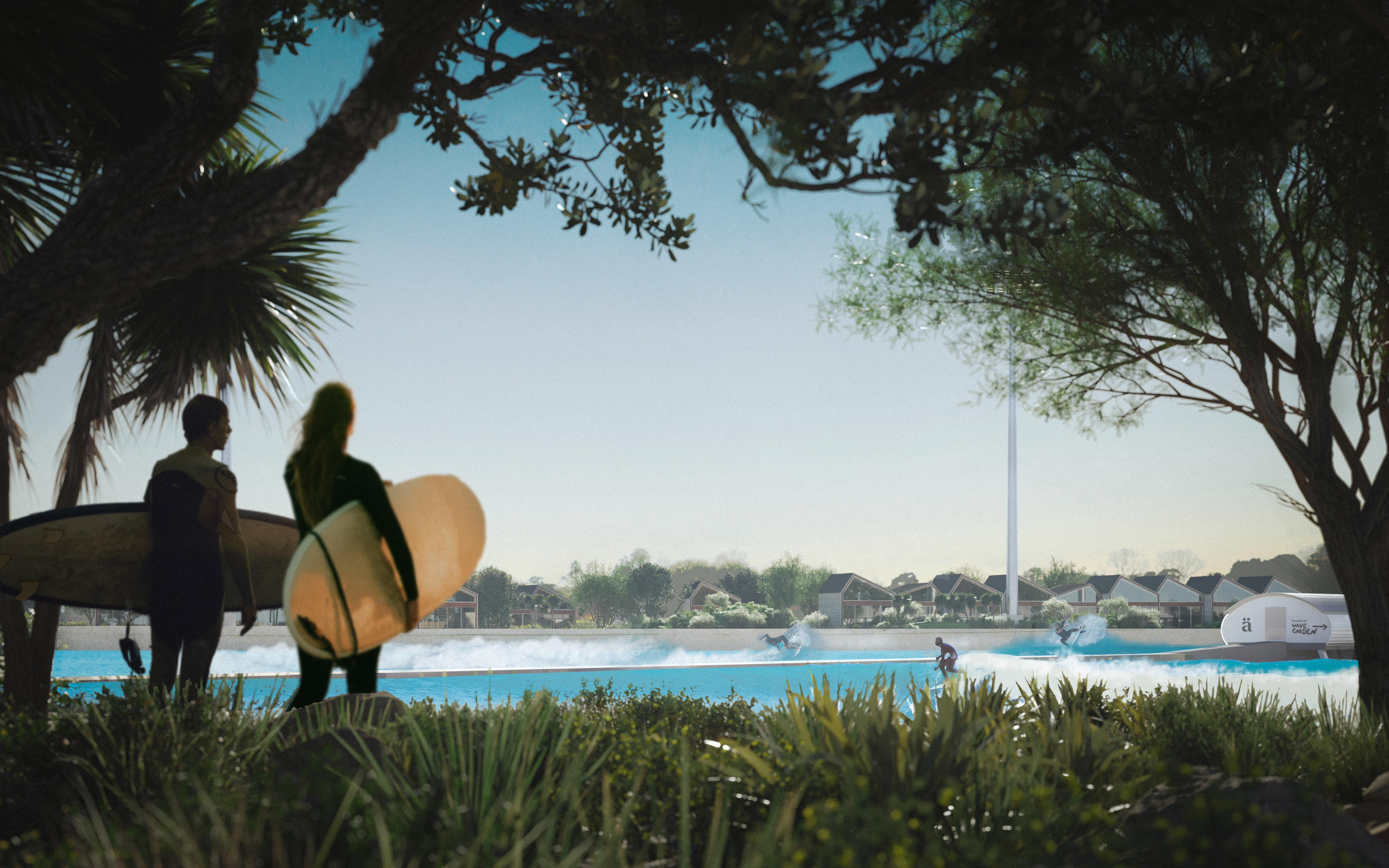Artist impression provides a sense of the aesthetics of the finished Auckland Surf Park project.