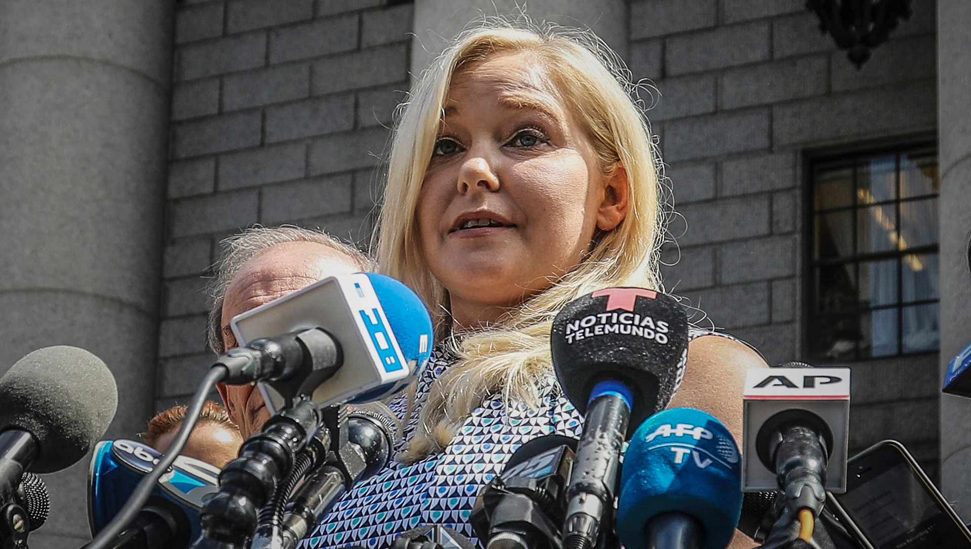 Virginia Roberts Giuffre outside a Manhattan court following the jailhouse death of Jeffrey Epstein in August 2019. Photo/Bebeto Matthews, AP, File