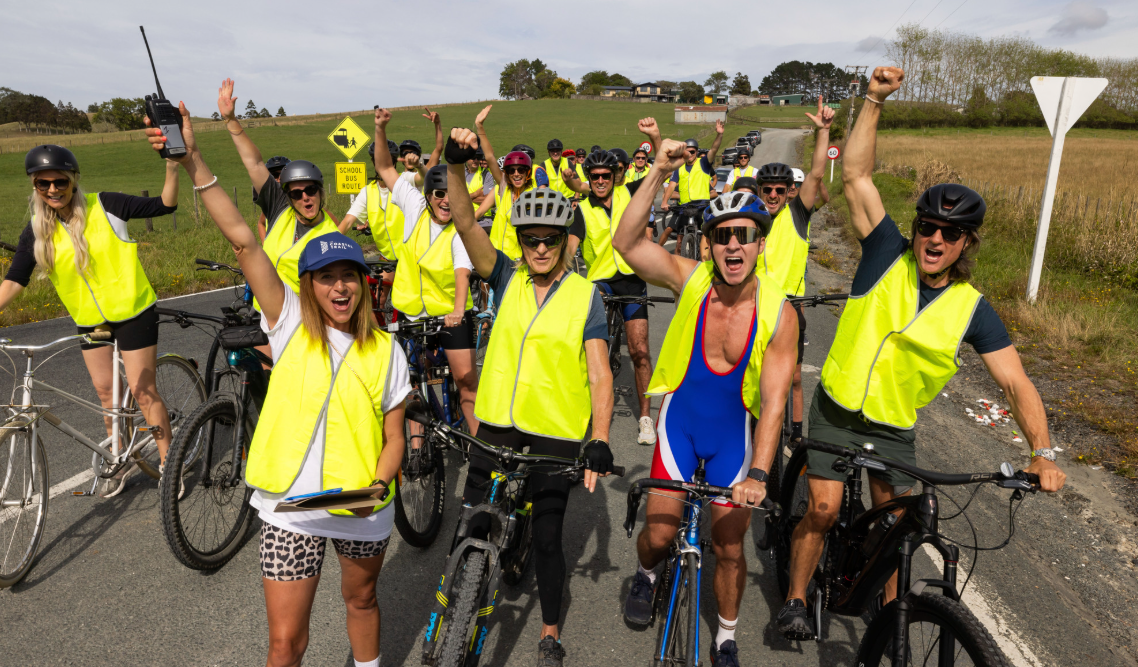 Cyclists take over the roads of Matakana, urging motorists to support the Coastal Trail for a safer ride. Photo / Brett Phibbs, PhibbsVisuals