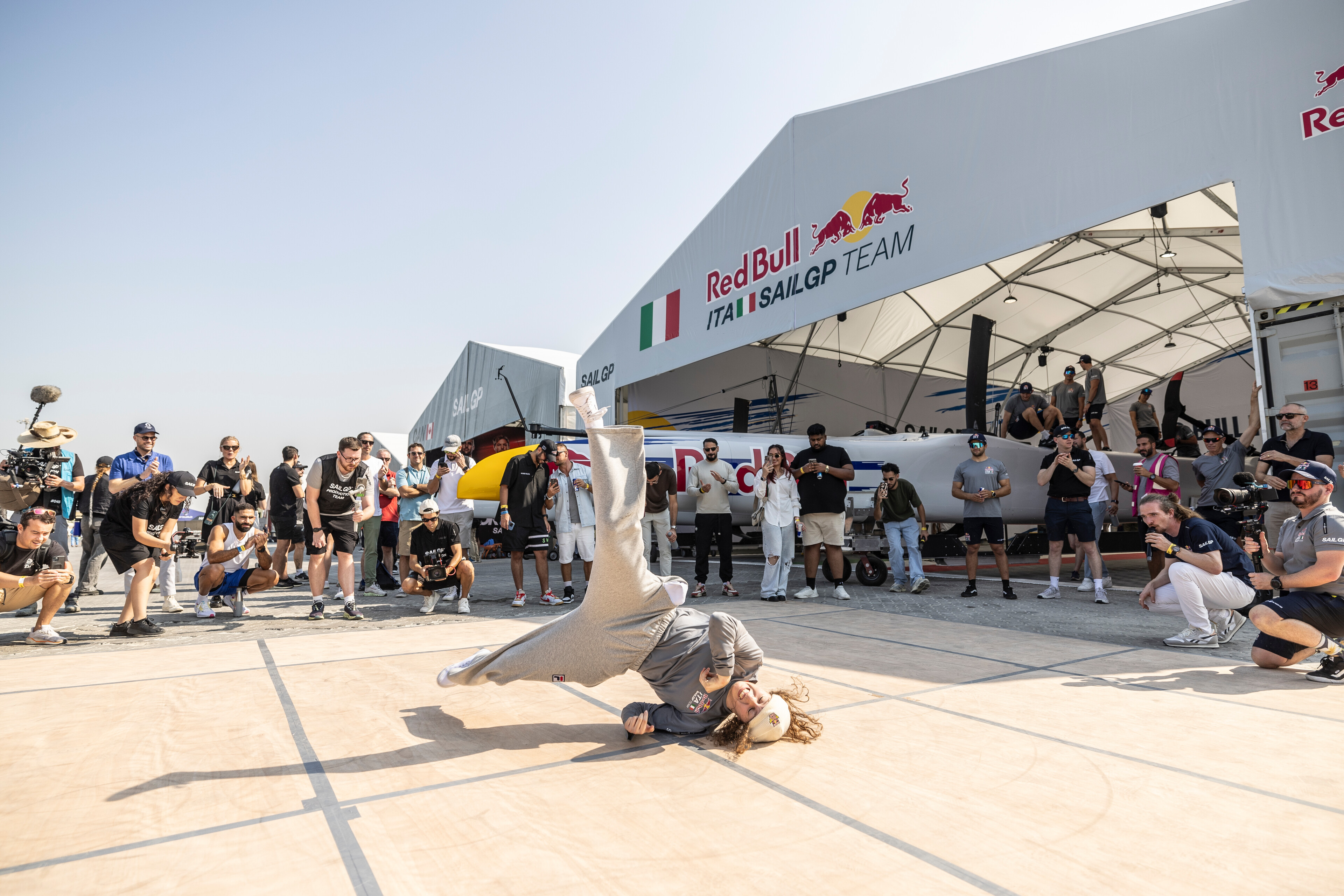Breakdancer Alessandrina Chillemi performs during the Red Bull Italy SailGP Team launch. Photo / Naim Chidiac, Red Bull Content Pool