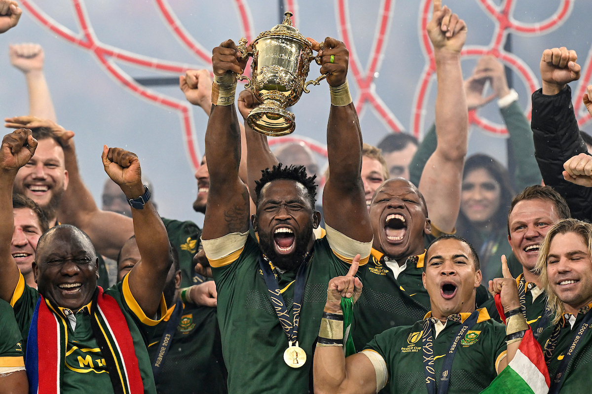 Springboks captain Siya Kolisi lifts the Rugby World Cup in 2023. Photo / Photosport
