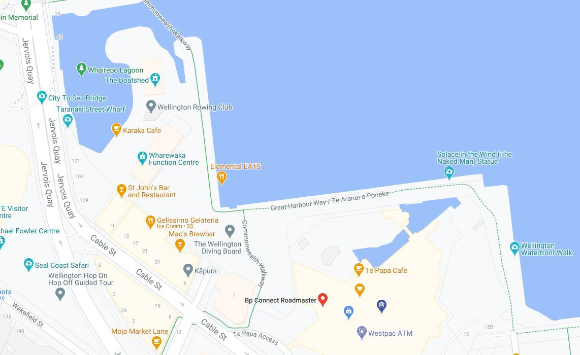 Coutney Beck fell into Wellington Wharf near The Wellington Diving Board. Image / Google Maps