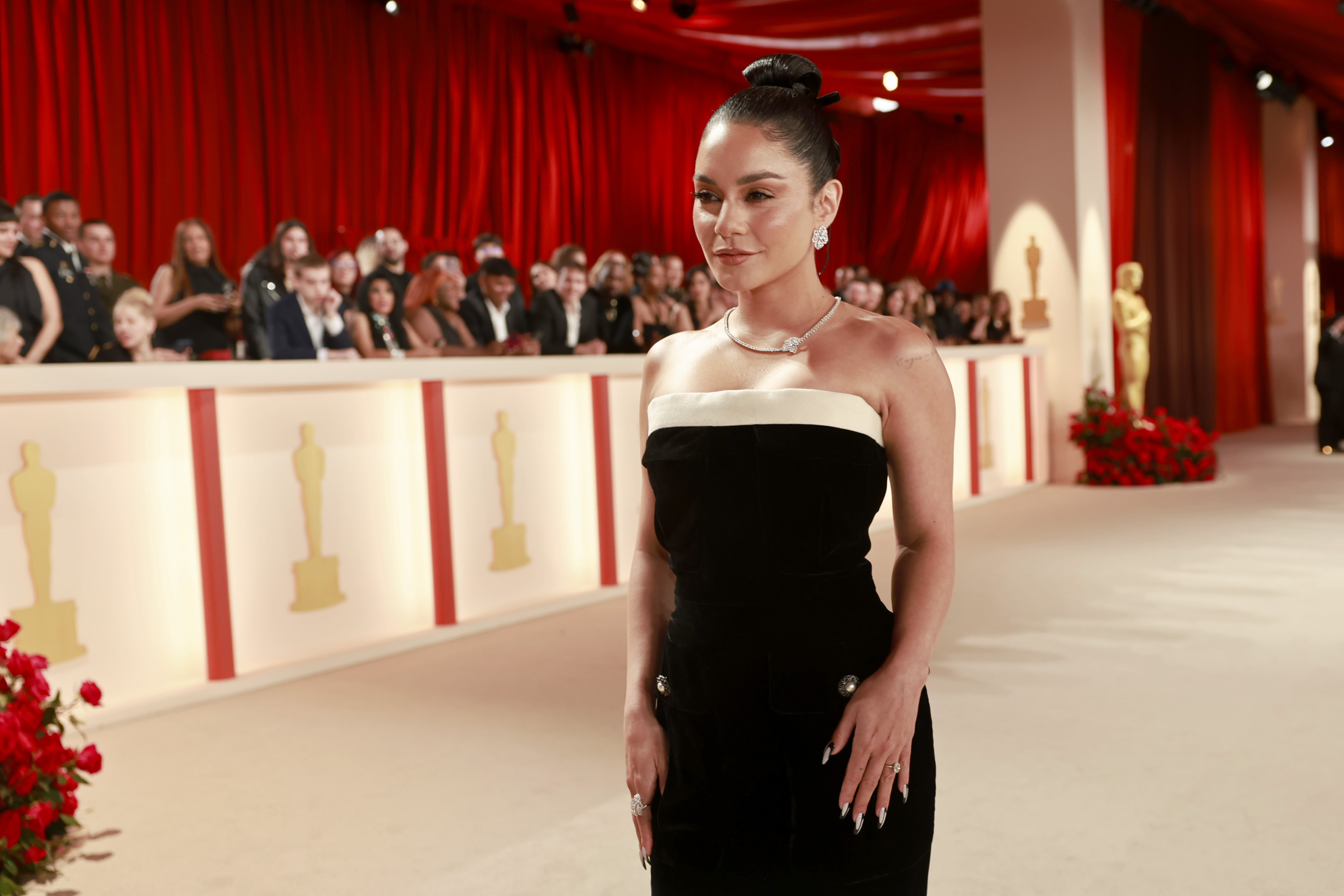 Vanessa Hudgens arrives on the champagne carpet at the 2023 Oscars. Photo / Getty Images