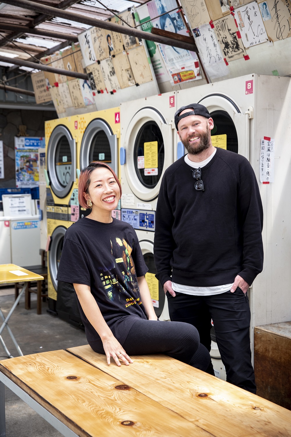 James and Mari Kishi at Daikokuyu, an outdoor laundry and sento. Photo / Babiche Martens
