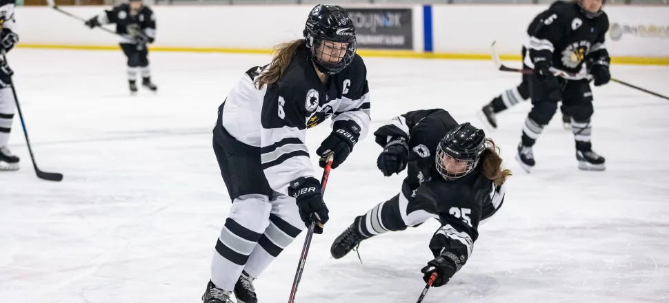 Away from the ice, veteran Ice Fernz player Helen Murray (left) is a neuroscientist, whose research centres around repeat head injuries and dementia. Photo / NZ Ice Hockey