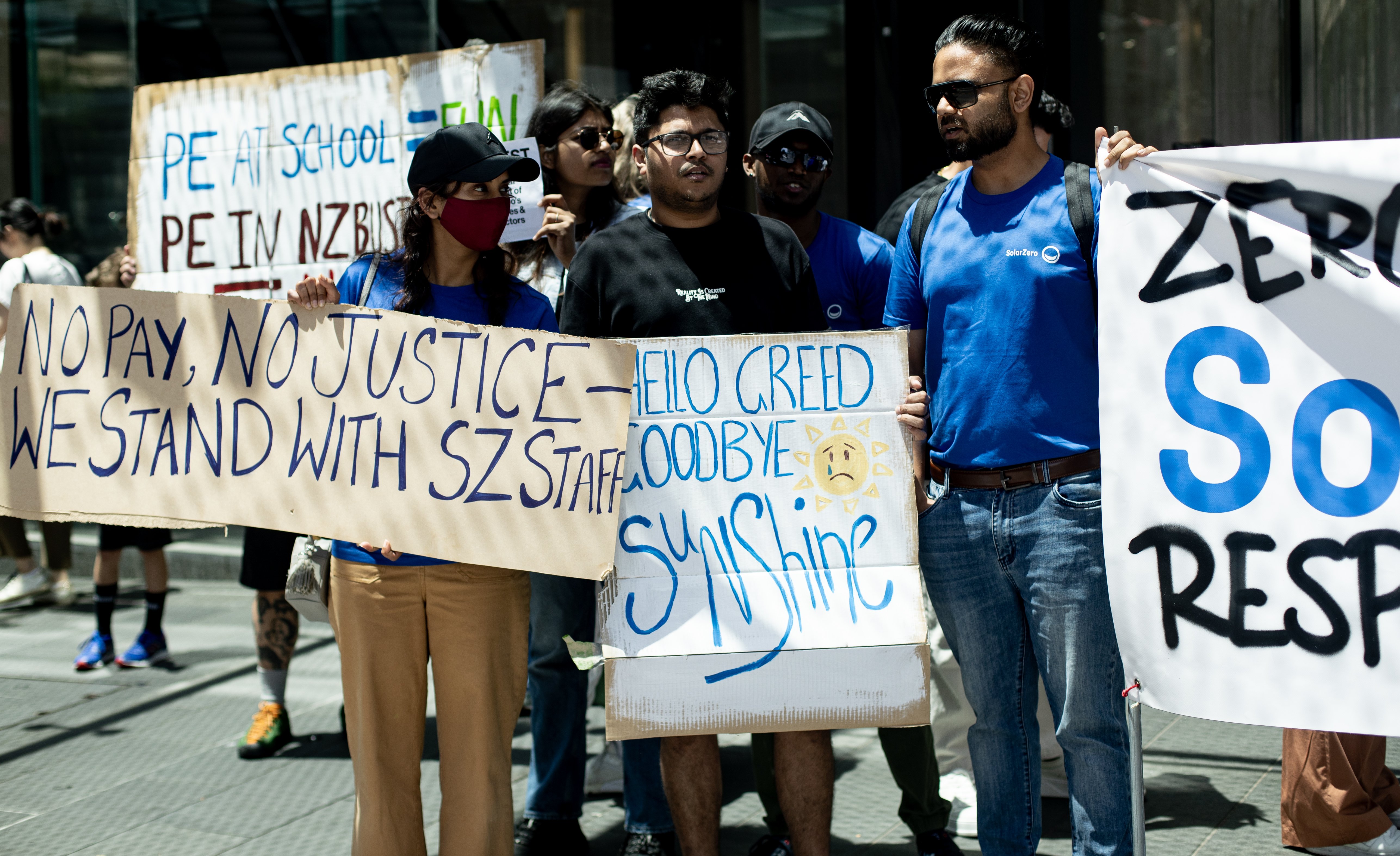 Some 173 (now ex) SolarZero staff - pictured protesting outside BlackRock's Auckland office - are both preferred creditors (for $1.8m) and unsecured creditors (for a further $3.1m) due to a Companies Act 1983 cap of $31,820 per-employee or holiday and notice-period pay claims. Photo / Dean Purcell