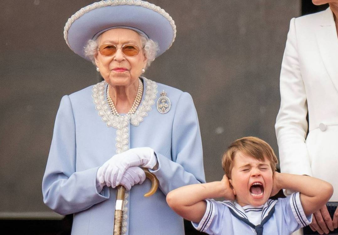 Prince Louis didn't hold back on the balcony with his great-grandmother. Photo / Getty Images
