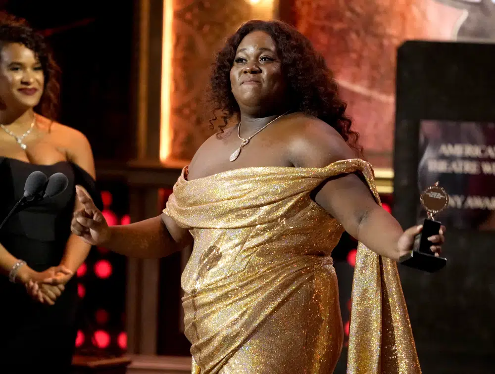Alex Newell accepts the award for best performance by an actor in a featured role in a musical for