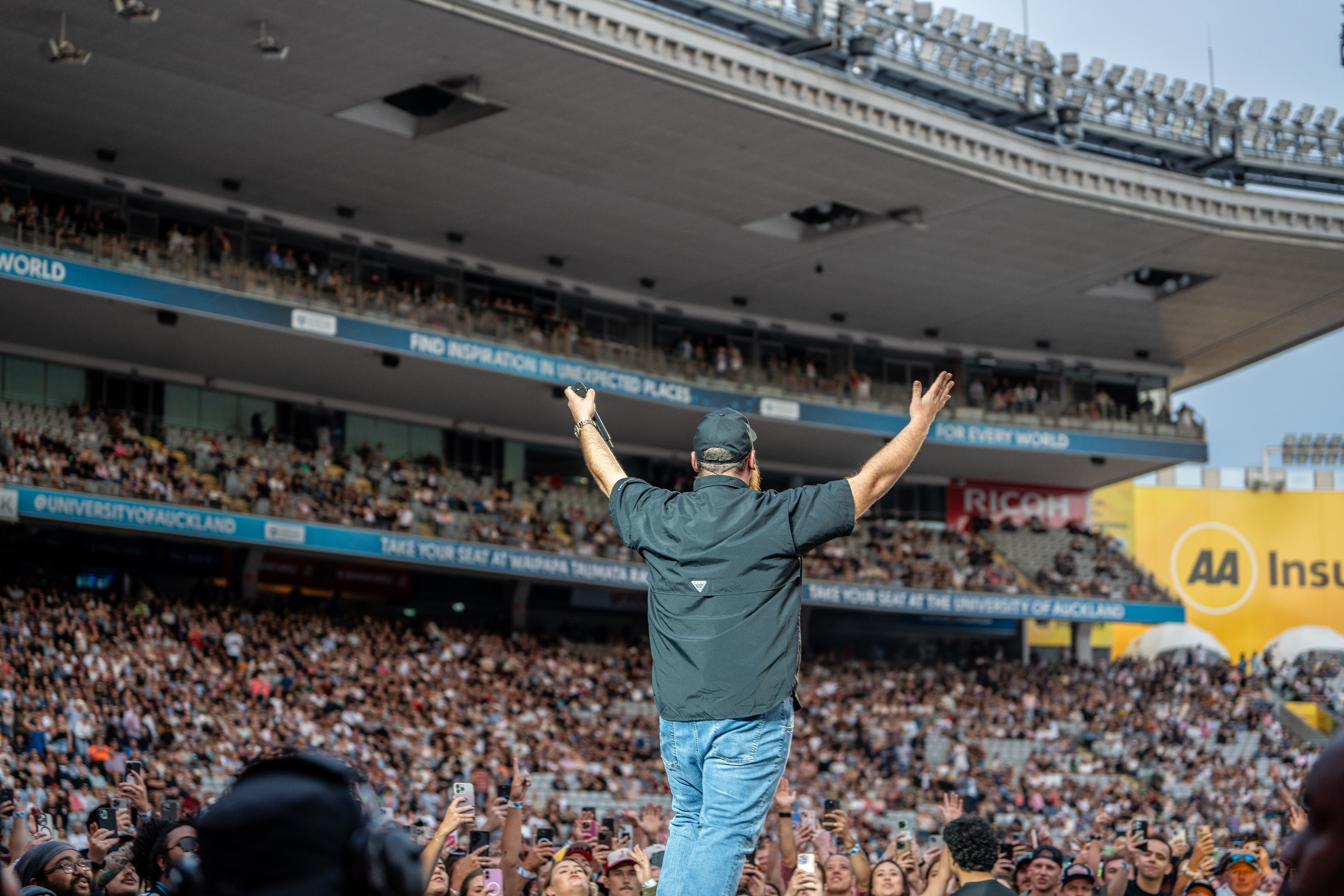 Luke Combs charmed the crowd of thousands at Eden Park on January 17 with his charisma and cheeky smile. Photo / Corey Fleming