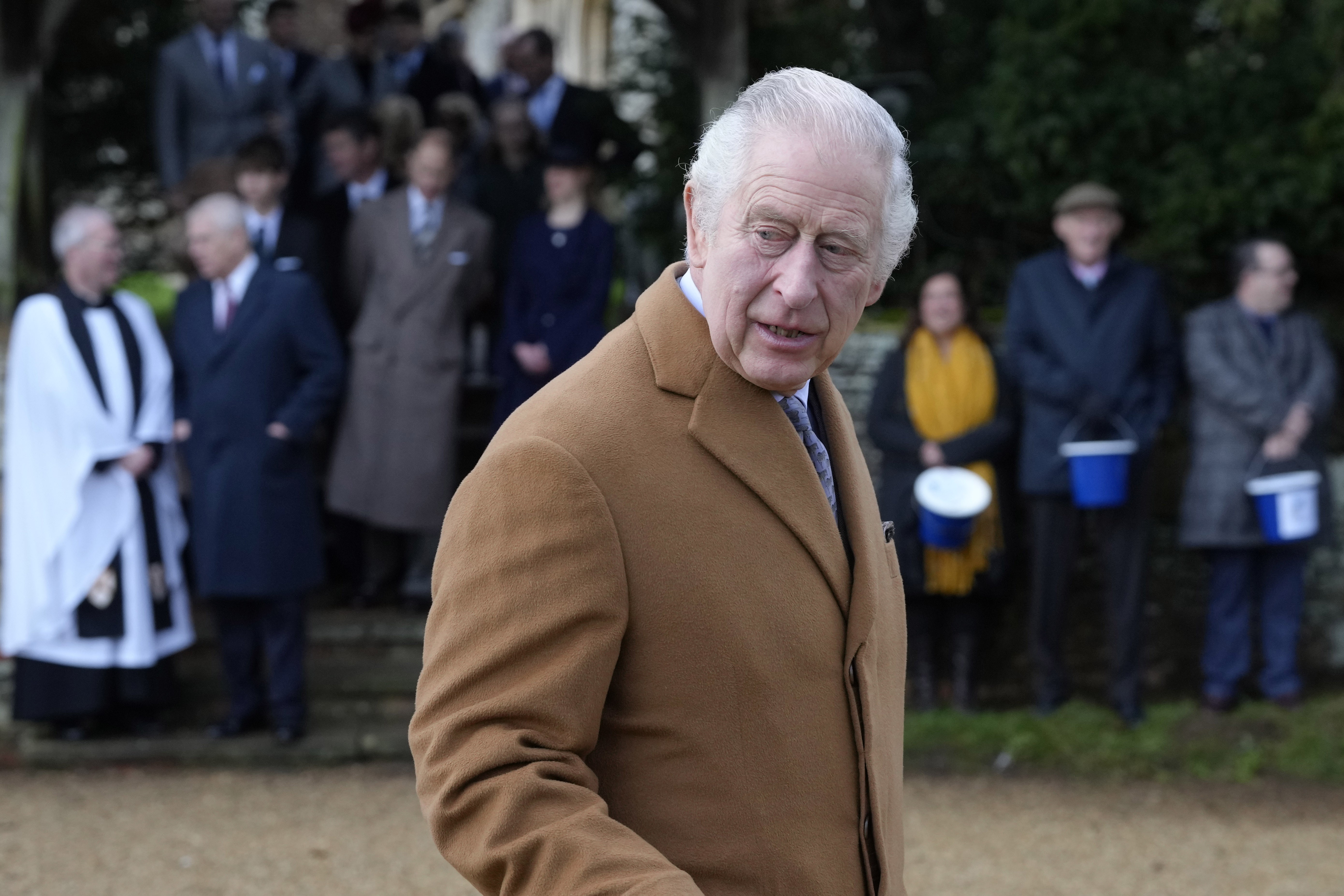 King Charles III leaves after attending the Christmas day service at St Mary Magdalene Church in Sandringham. Photo / AP