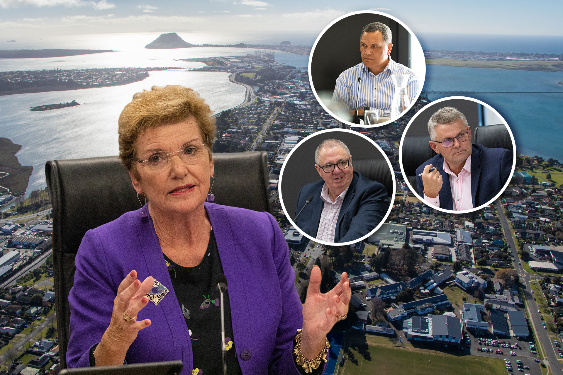 Tauranga City Council commissioners, pictured clockwise from left, Anne Tolley, Shadrach Rolleston, Bill Wasley and Stephen Selwood. Photo / Alex Cairns