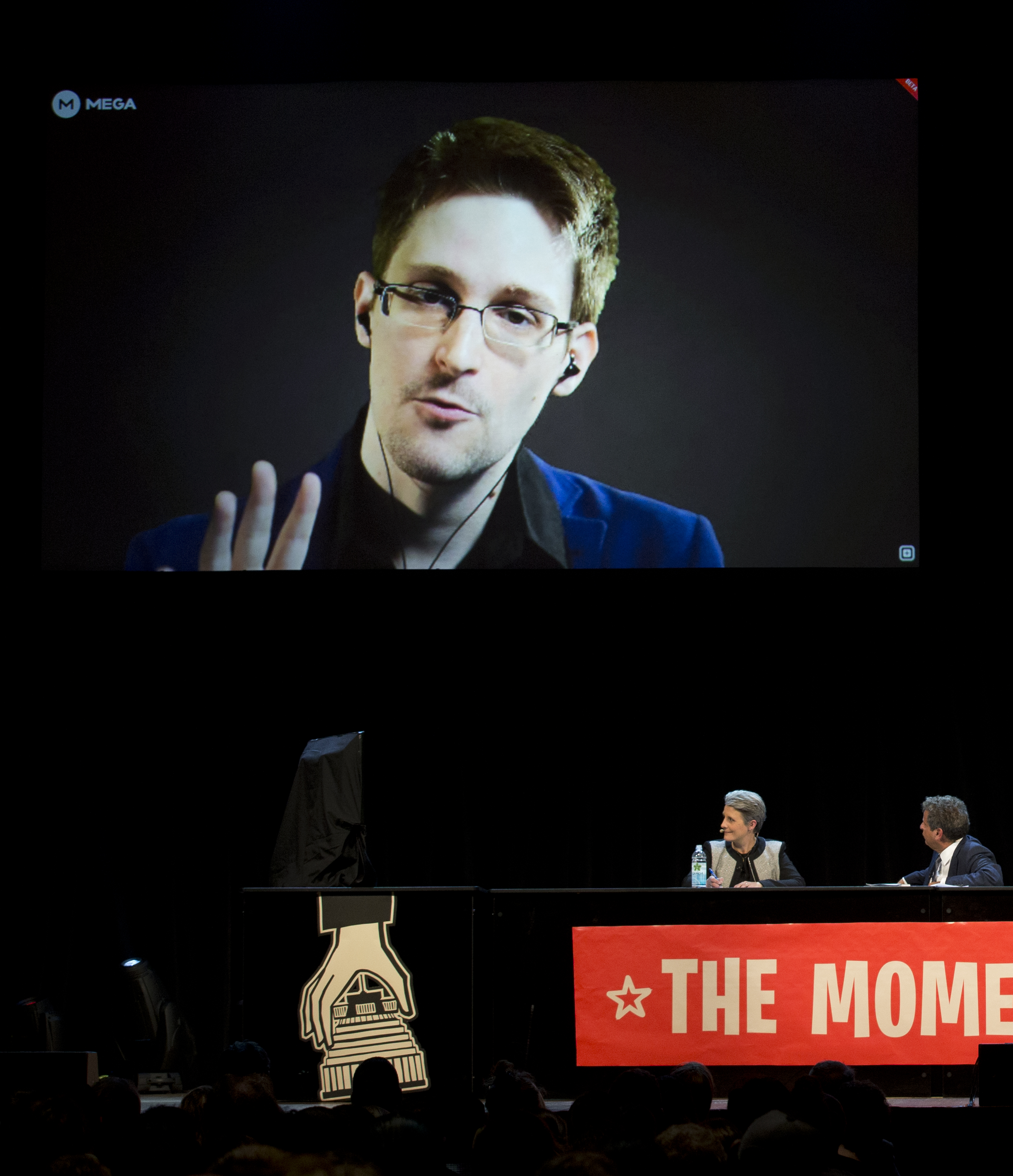 NSA whistleblower Edward Snowden speaks at The Moment of Truth event in 2014. Photo / Brett Phibbs