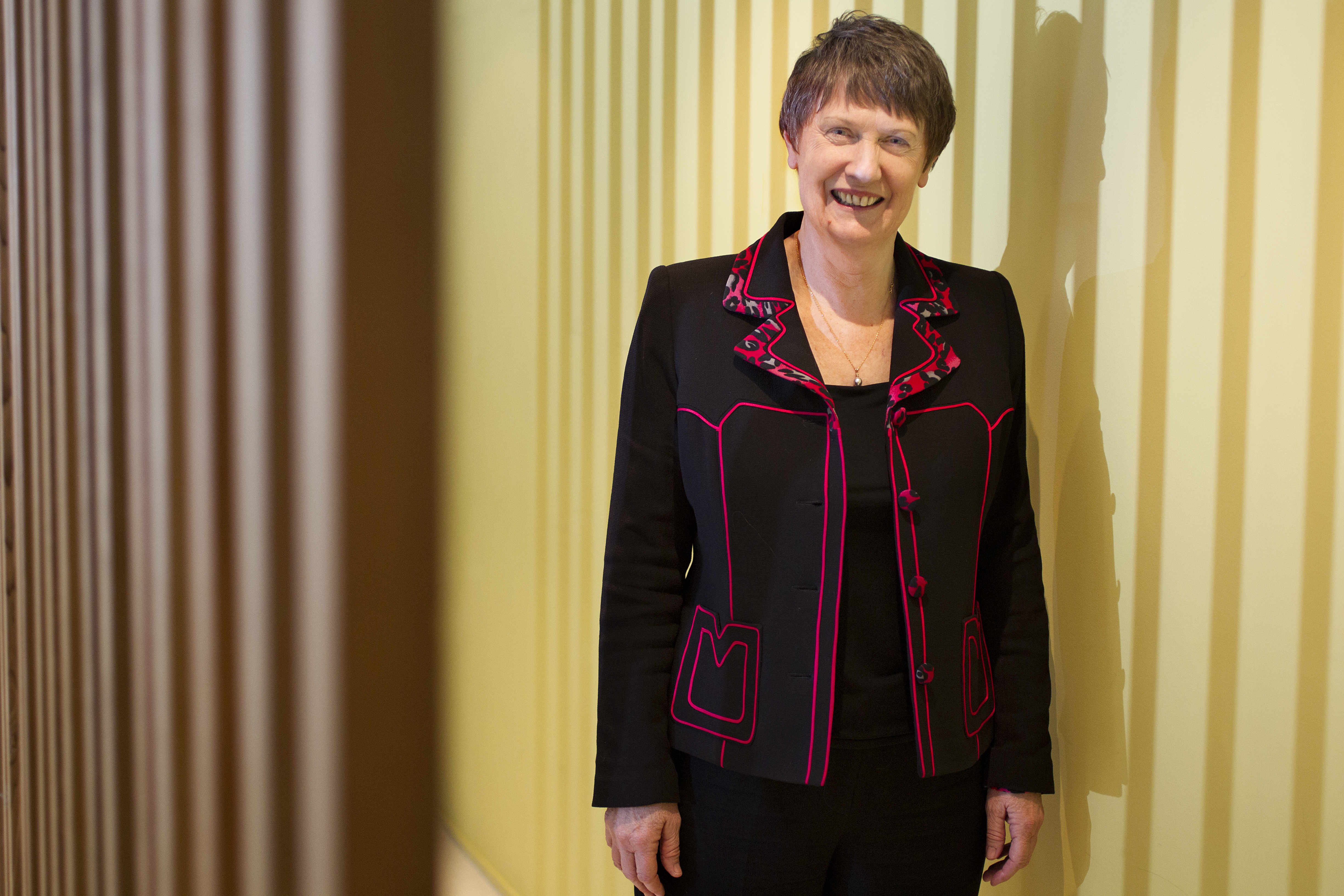 Helen Clark wearing an Adrienne Winkelmann design, 2012. Photo / Steven McNicholl