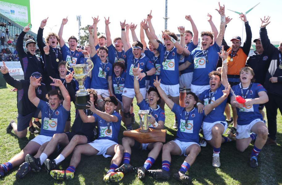 Southland Boys' High School players celebrate their historic win at the Top 4, in 2023. Photo / Getty Images