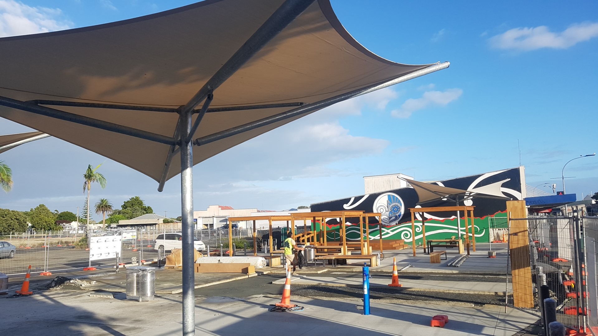 Kaitāia’s new town square is taking shape, but structural design challenges mean it won’t be open until April, a month later than planned. Photo / Mike Dinsdale