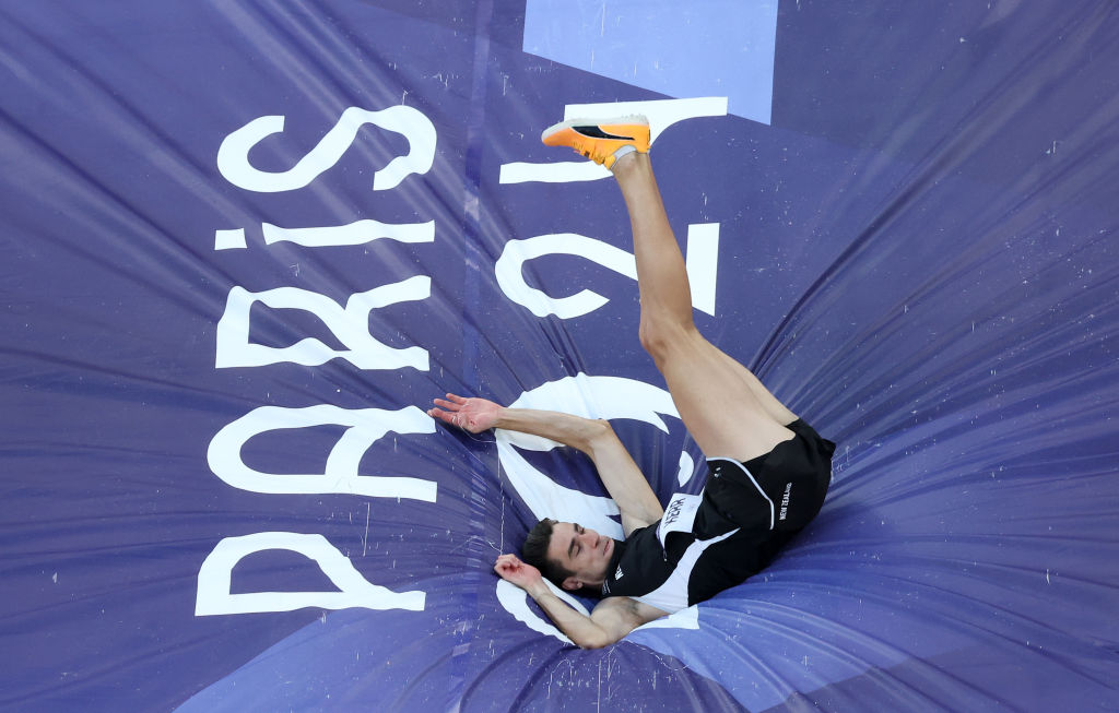 Hamish Kerr completes a jump during the high jump final. Photo / Getty Images