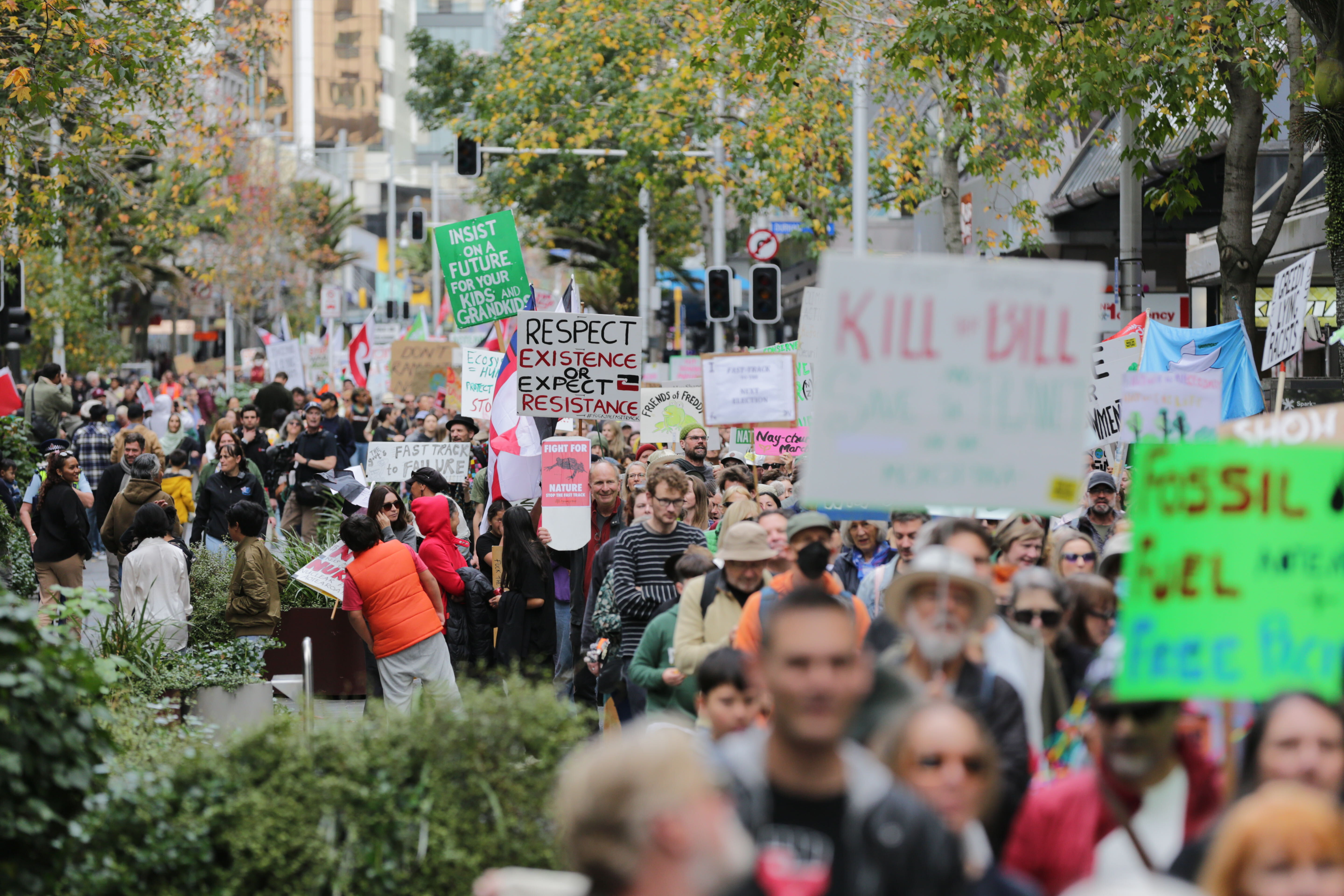 Protesters stream through the streets of Auckland's CBD. Photo / Sylvie Whinray